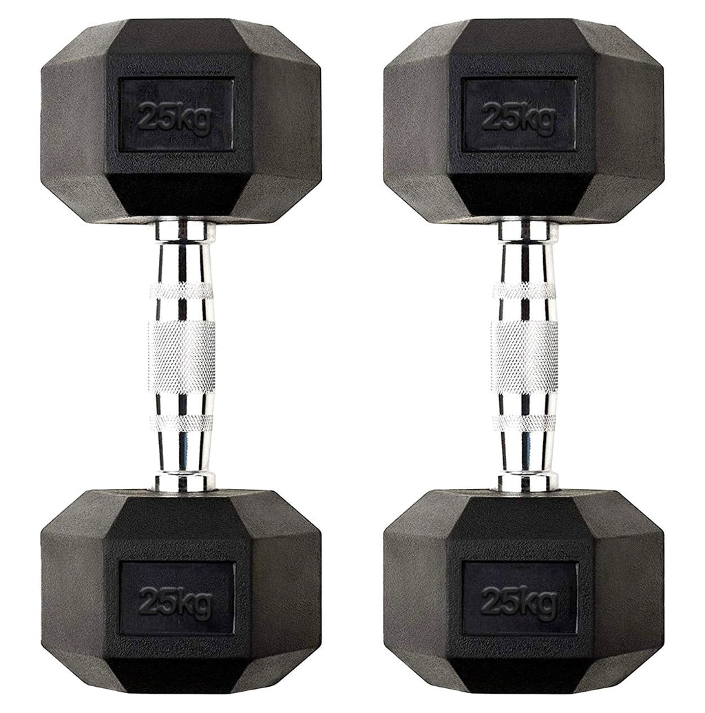 Hex Dumbbells Pairs & Sets (2.5kg–60kg) – Rubber-Coated, Anti-Roll, Knurled Steel Grip – Strength Training Weights for Home Gym or Studio