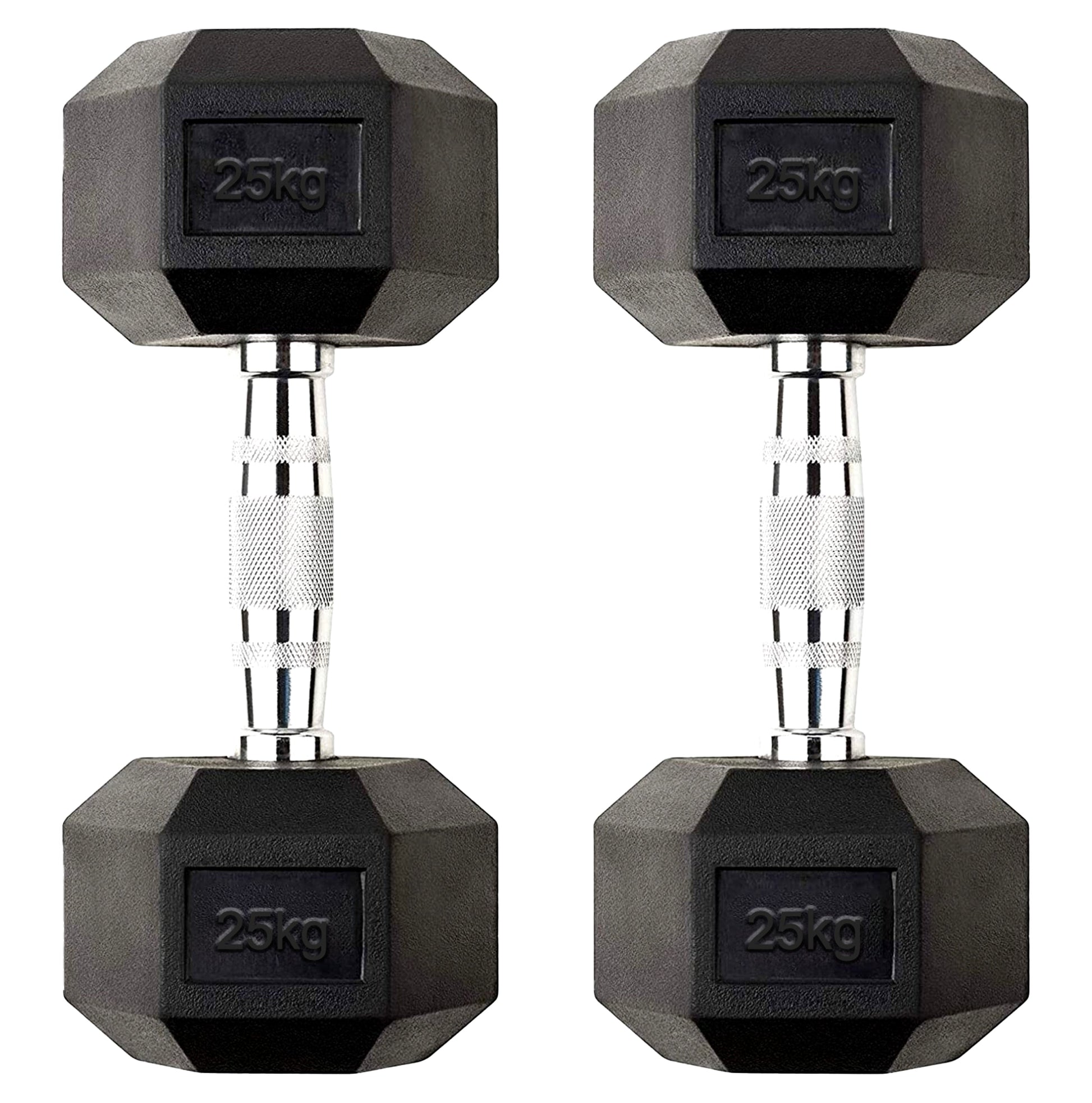 Upgrade Your Home Gym with 25kg Hex Dumbbell Set – Durable Rubber-Coated Cast Iron Weights & Anti-Roll Hex Design with Chrome Handles
