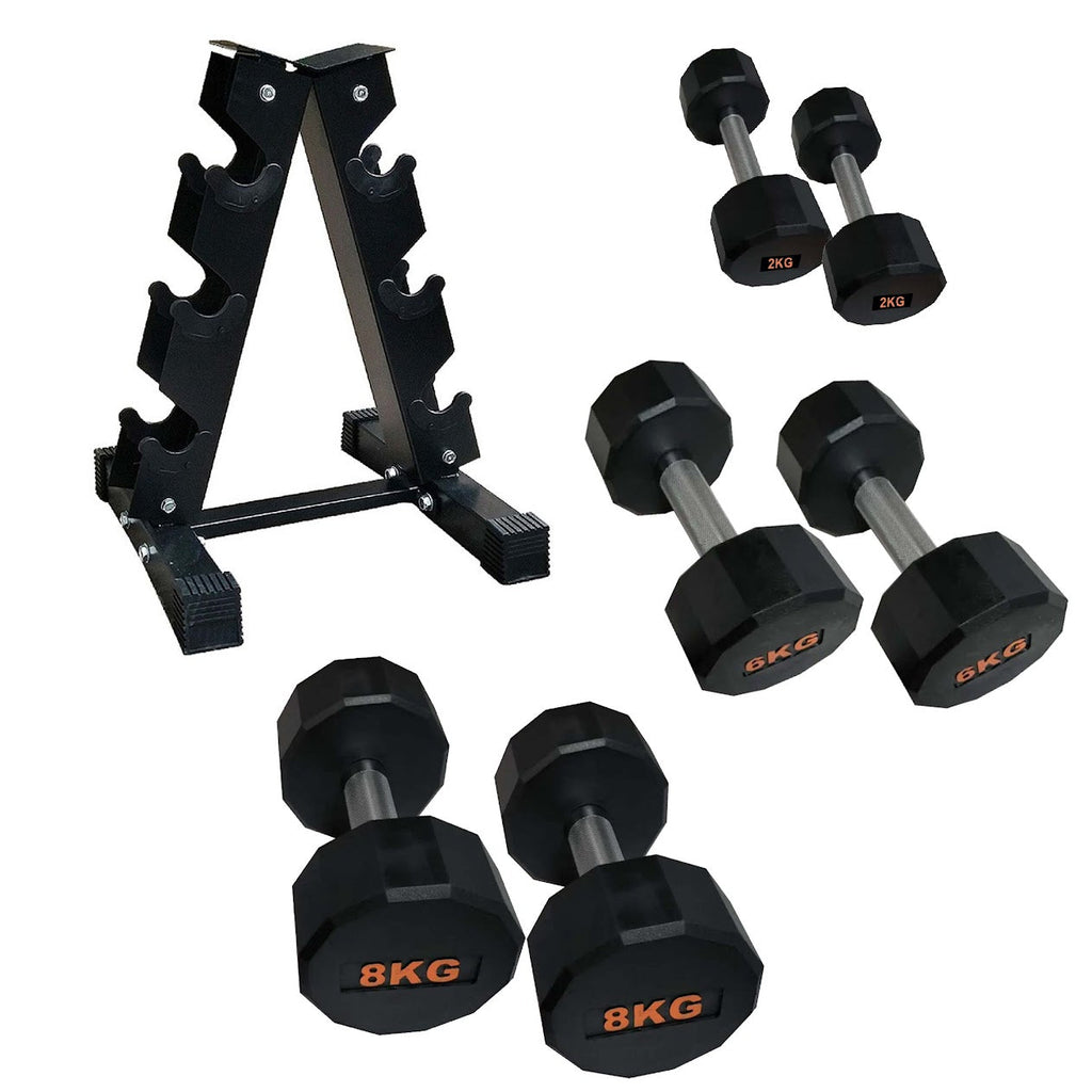 Hex Dumbbells with Rubber Coating, Anti-Roll Design, Knurled Grip for Strength Training – Space-Saving Free Weights for Home Gym and Studio Use