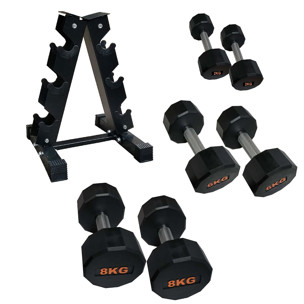 Hex Dumbbells with Rubber Coating, Anti-Roll Design, Knurled Grip for Strength Training – Space-Saving Free Weights for Home Gym and Studio Use