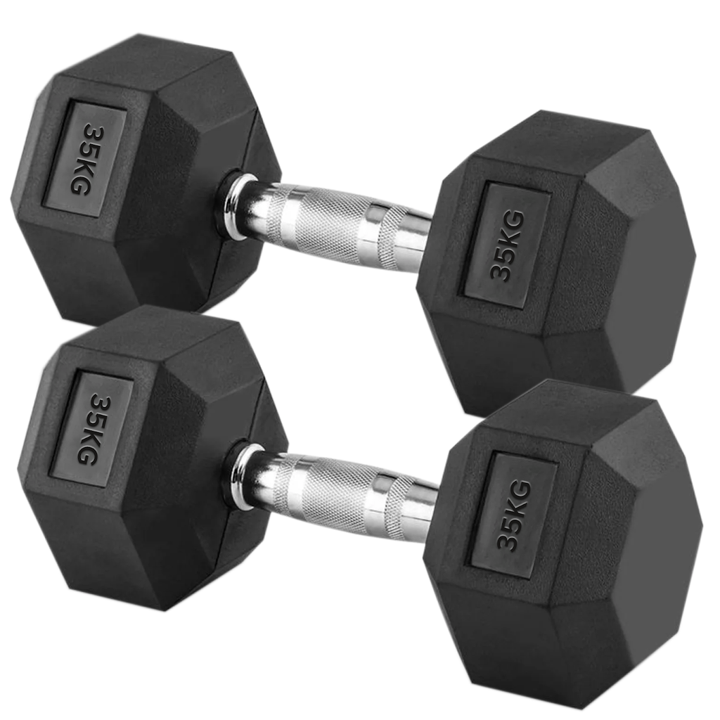 Hex Dumbbells Pairs & Sets (2.5kg–60kg) – Rubber-Coated, Anti-Roll, Knurled Steel Grip – Strength Training Weights for Home Gym or Studio