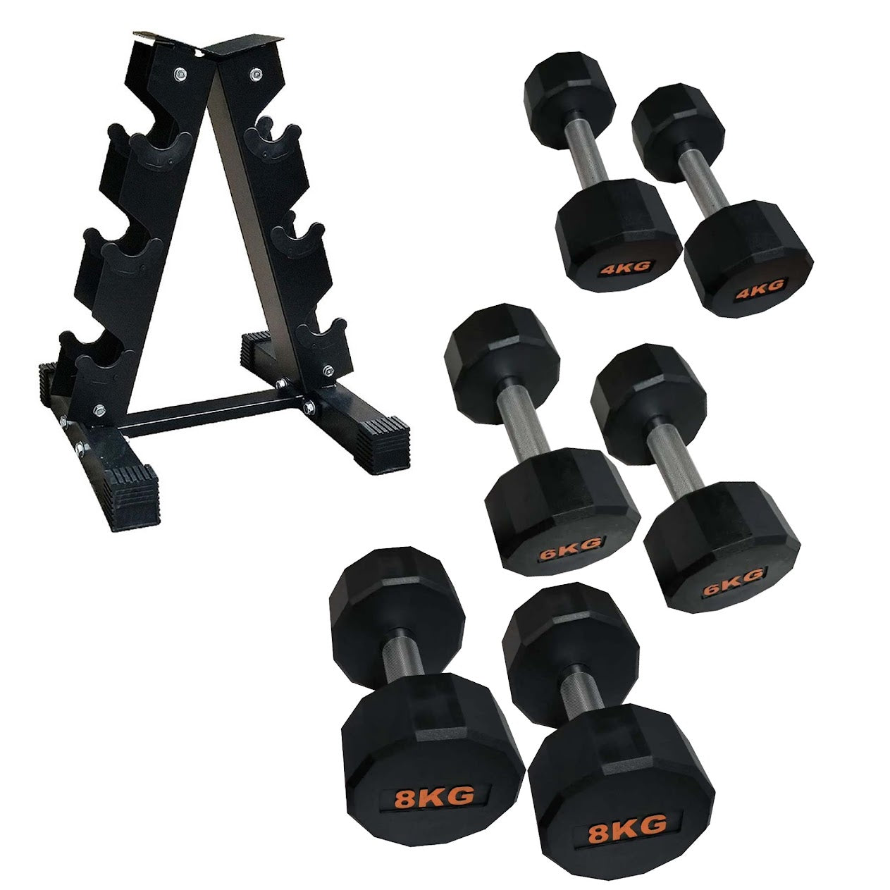 Hex Dumbbells with Rubber Coating, Anti-Roll Design, Knurled Grip for Strength Training – Space-Saving Free Weights for Home Gym and Studio Use