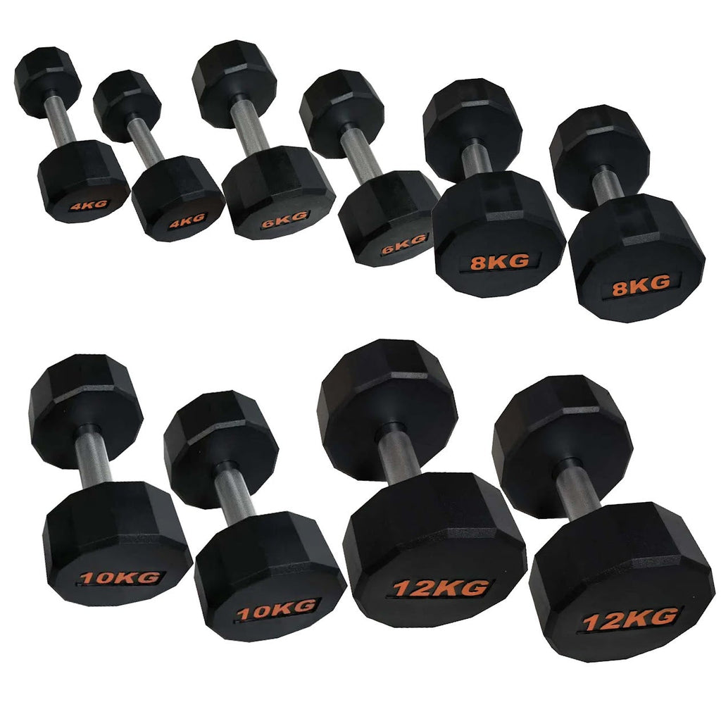 Hex Dumbbells with Rubber Coating, Anti-Roll Design, Knurled Grip for Strength Training – Space-Saving Free Weights for Home Gym and Studio Use
