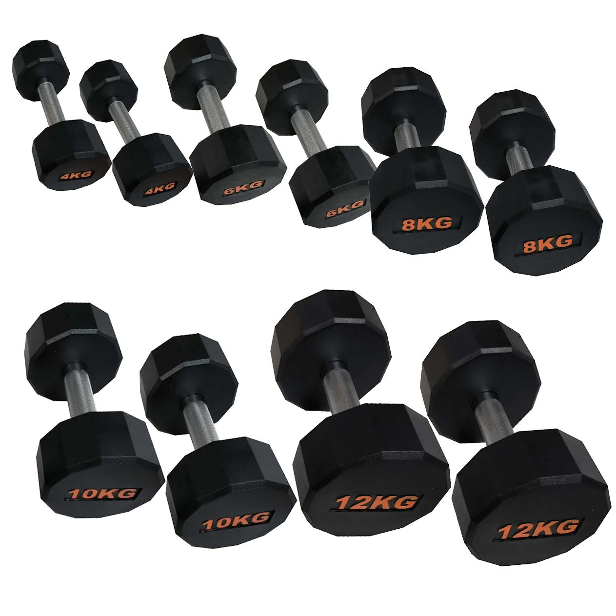 Hex Dumbbells with Rubber Coating, Anti-Roll Design, Knurled Grip for Strength Training – Space-Saving Free Weights for Home Gym and Studio Use