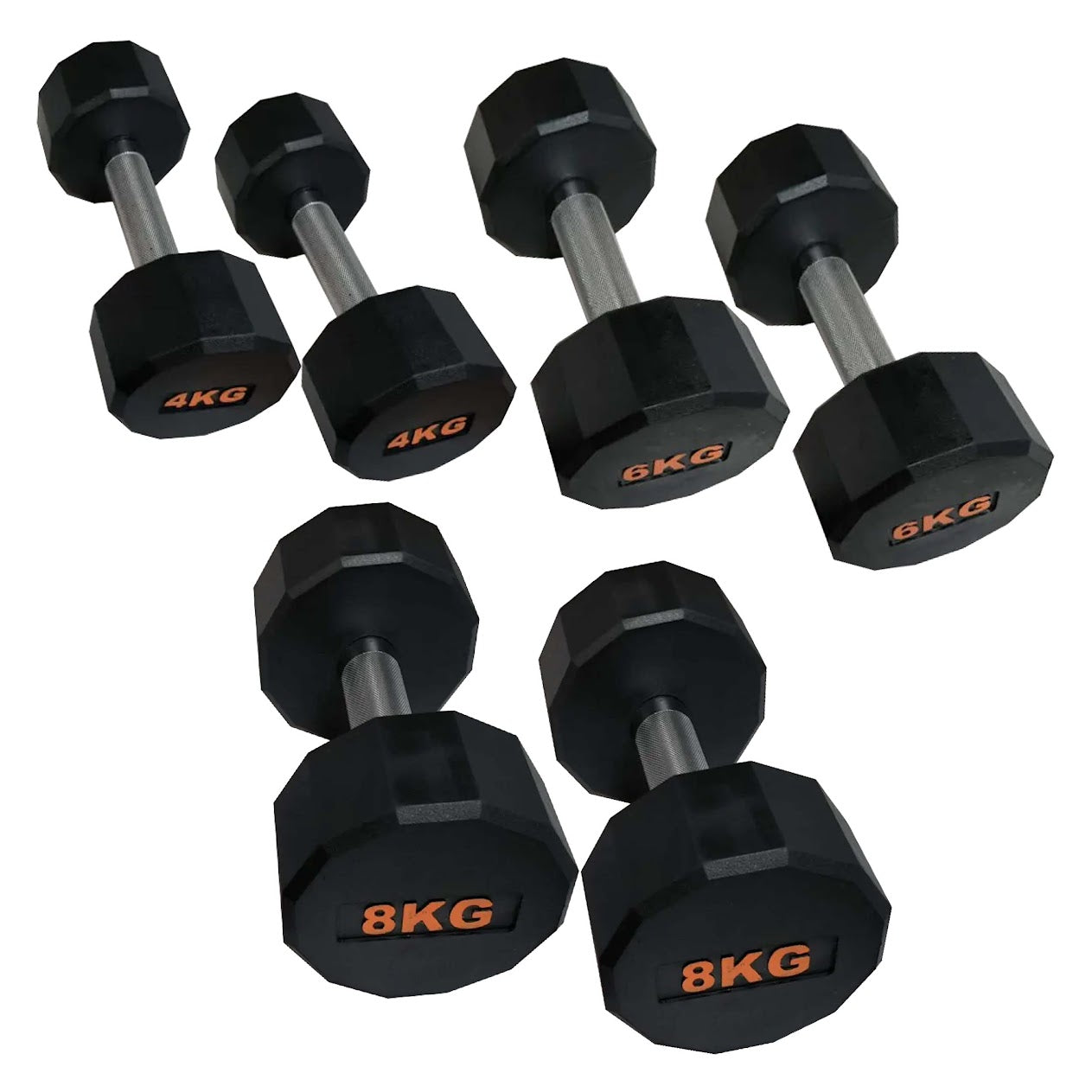 Hex Dumbbells with Rubber Coating, Anti-Roll Design, Knurled Grip for Strength Training – Space-Saving Free Weights for Home Gym and Studio Use