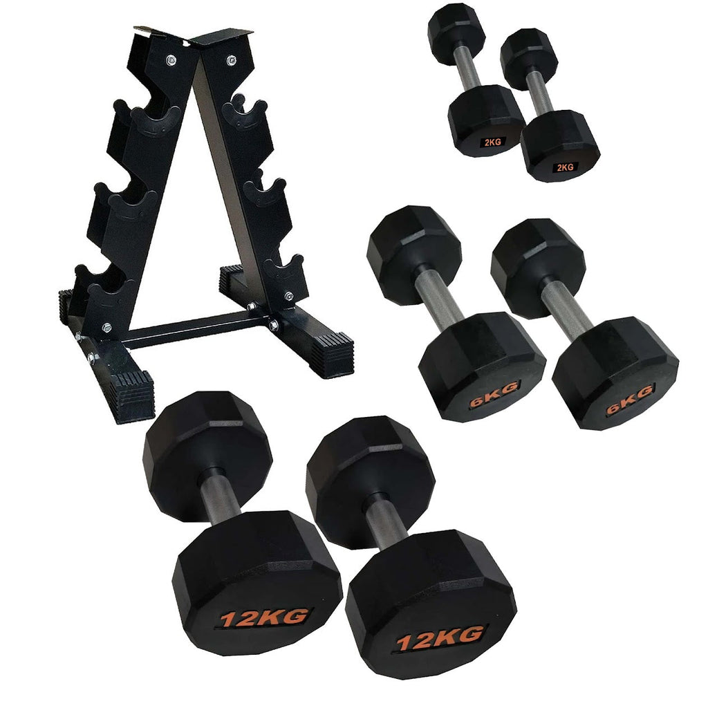 Hex Dumbbells with Rubber Coating, Anti-Roll Design, Knurled Grip for Strength Training – Space-Saving Free Weights for Home Gym and Studio Use