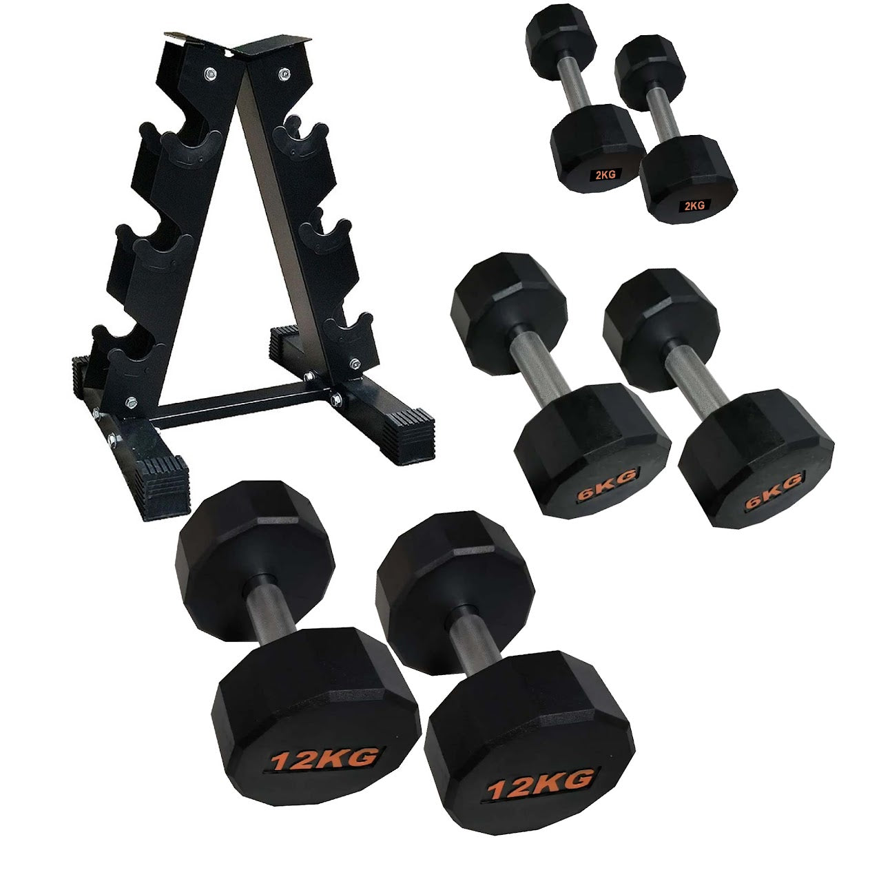 Hex Dumbbells with Rubber Coating, Anti-Roll Design, Knurled Grip for Strength Training – Space-Saving Free Weights for Home Gym and Studio Use