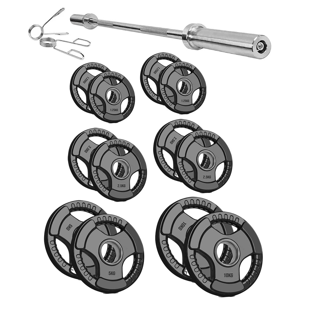 Rubber Coated Tri-Grip Weight Plate – 2” Olympic Cast Iron Plate for Barbell, Dumbbell, Deadlifts & Home Strength Training – Ideal for Home Gym Use