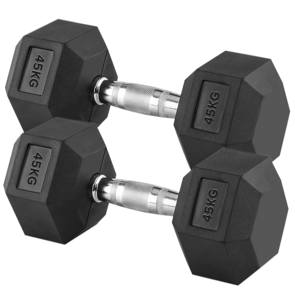 Hex Dumbbells Pairs & Sets (2.5kg–60kg) – Rubber-Coated, Anti-Roll, Knurled Steel Grip – Strength Training Weights for Home Gym or Studio