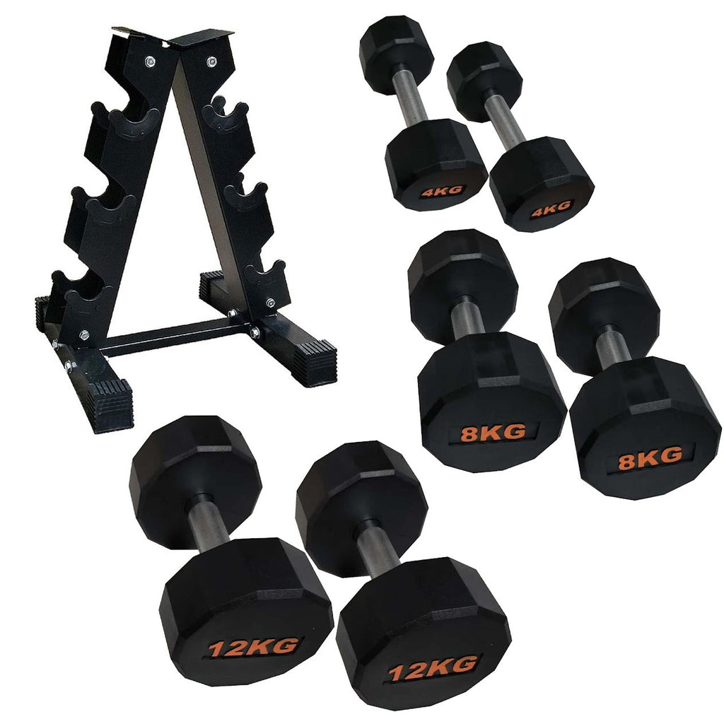 Hex Dumbbells with Rubber Coating, Anti-Roll Design, Knurled Grip for Strength Training – Space-Saving Free Weights for Home Gym and Studio Use