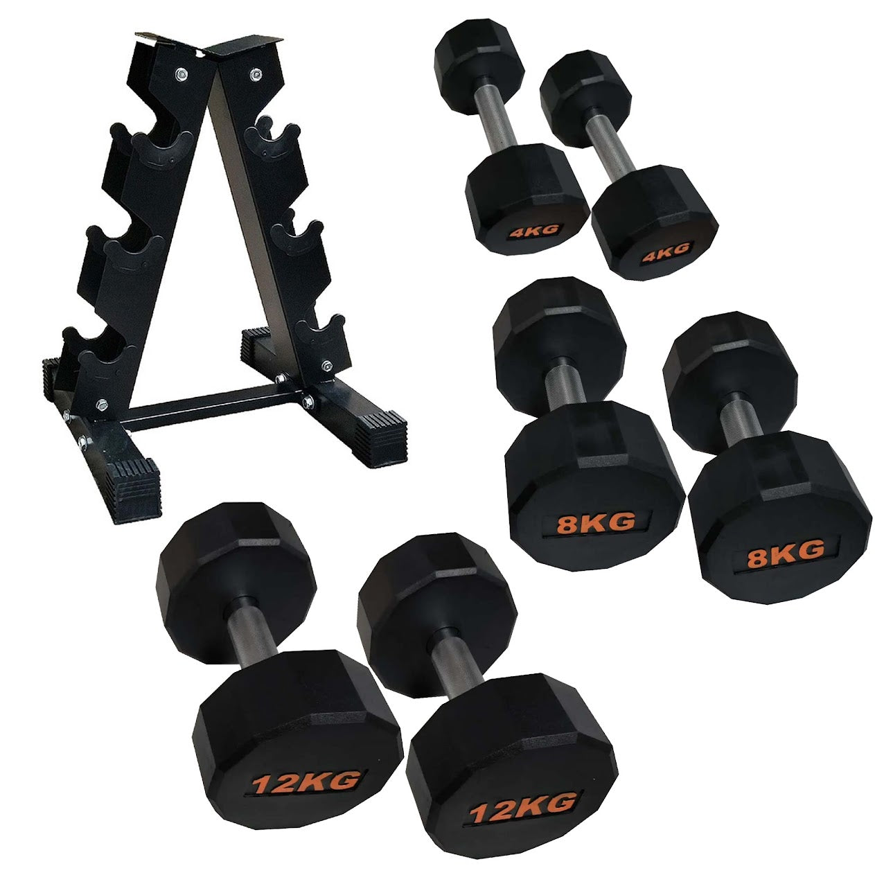 Hex Dumbbells with Rubber Coating, Anti-Roll Design, Knurled Grip for Strength Training – Space-Saving Free Weights for Home Gym and Studio Use