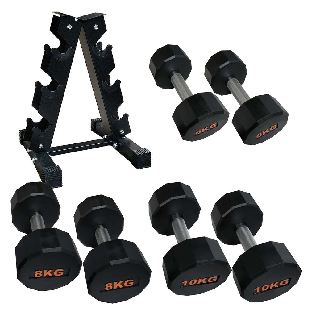 Hex Dumbbells with Rubber Coating, Anti-Roll Design, Knurled Grip for Strength Training – Space-Saving Free Weights for Home Gym and Studio Use