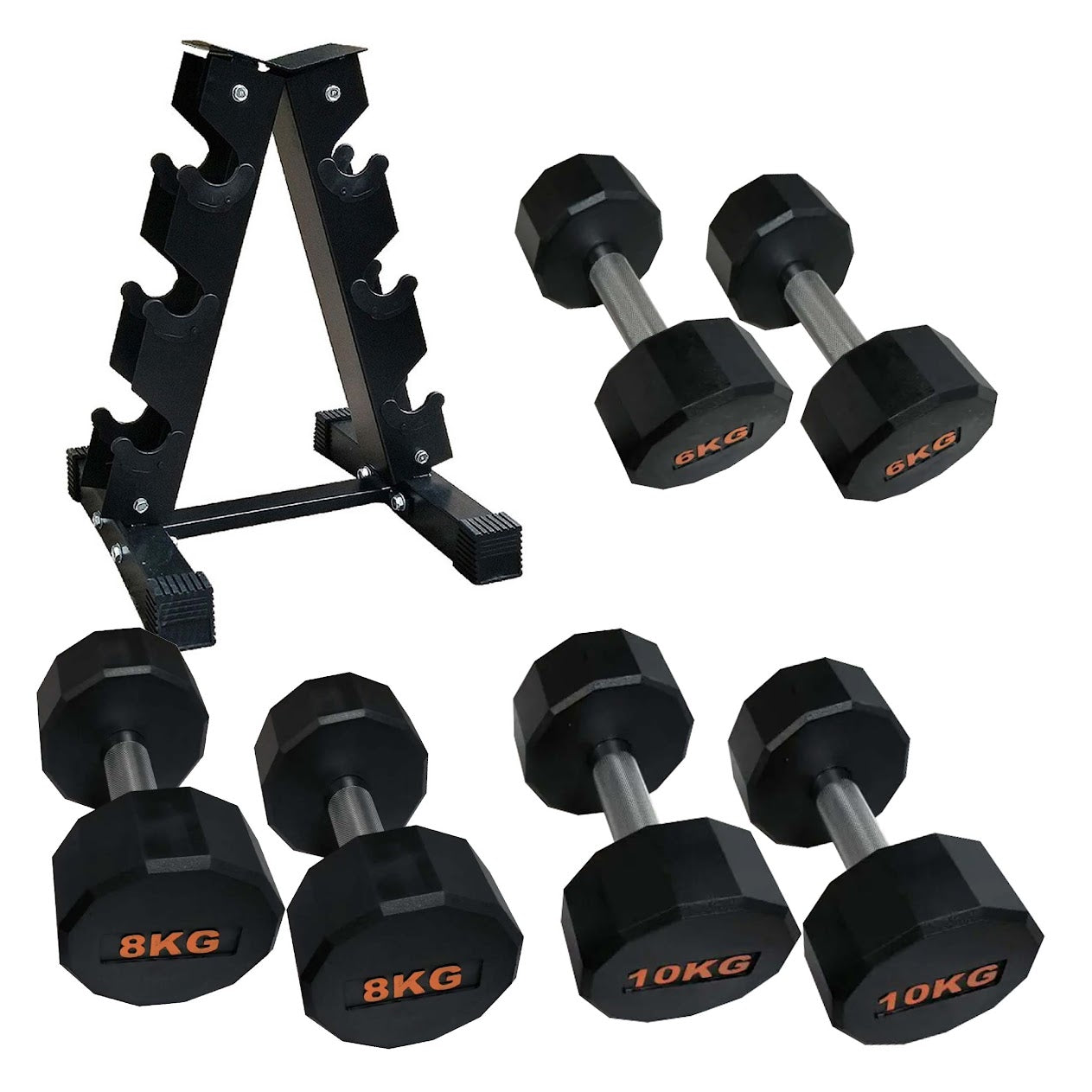 Hex Dumbbells with Rubber Coating, Anti-Roll Design, Knurled Grip for Strength Training – Space-Saving Free Weights for Home Gym and Studio Use