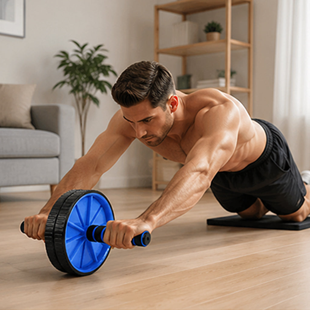 Double‑Wheel Ab Roller & Extra‑Thick Knee Pad – Ergonomic Core Strength Training Wheel, Non‑Slip Grip for Home Gym