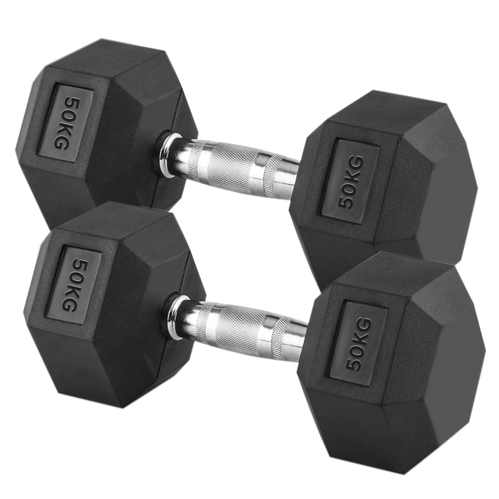 Hex Dumbbells Pairs & Sets (2.5kg–60kg) – Rubber-Coated, Anti-Roll, Knurled Steel Grip – Strength Training Weights for Home Gym or Studio