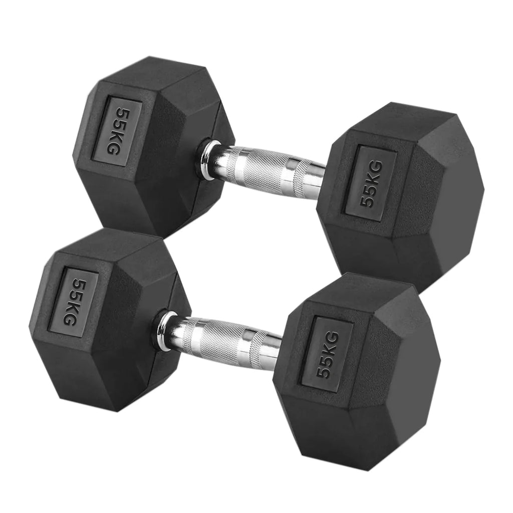 Hex Dumbbells Pairs & Sets (2.5kg–60kg) – Rubber-Coated, Anti-Roll, Knurled Steel Grip – Strength Training Weights for Home Gym or Studio