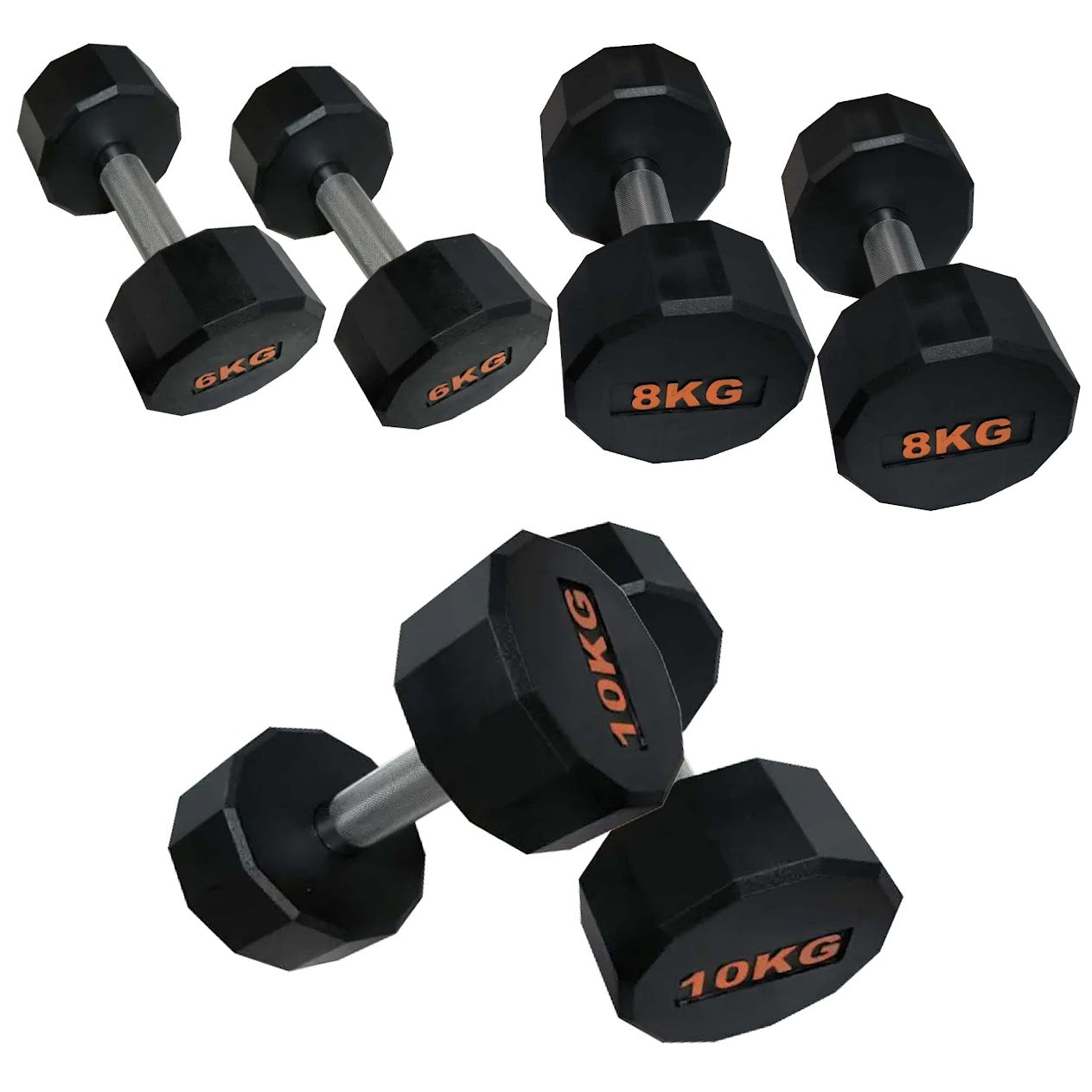 Hex Dumbbells with Rubber Coating, Anti-Roll Design, Knurled Grip for Strength Training – Space-Saving Free Weights for Home Gym and Studio Use