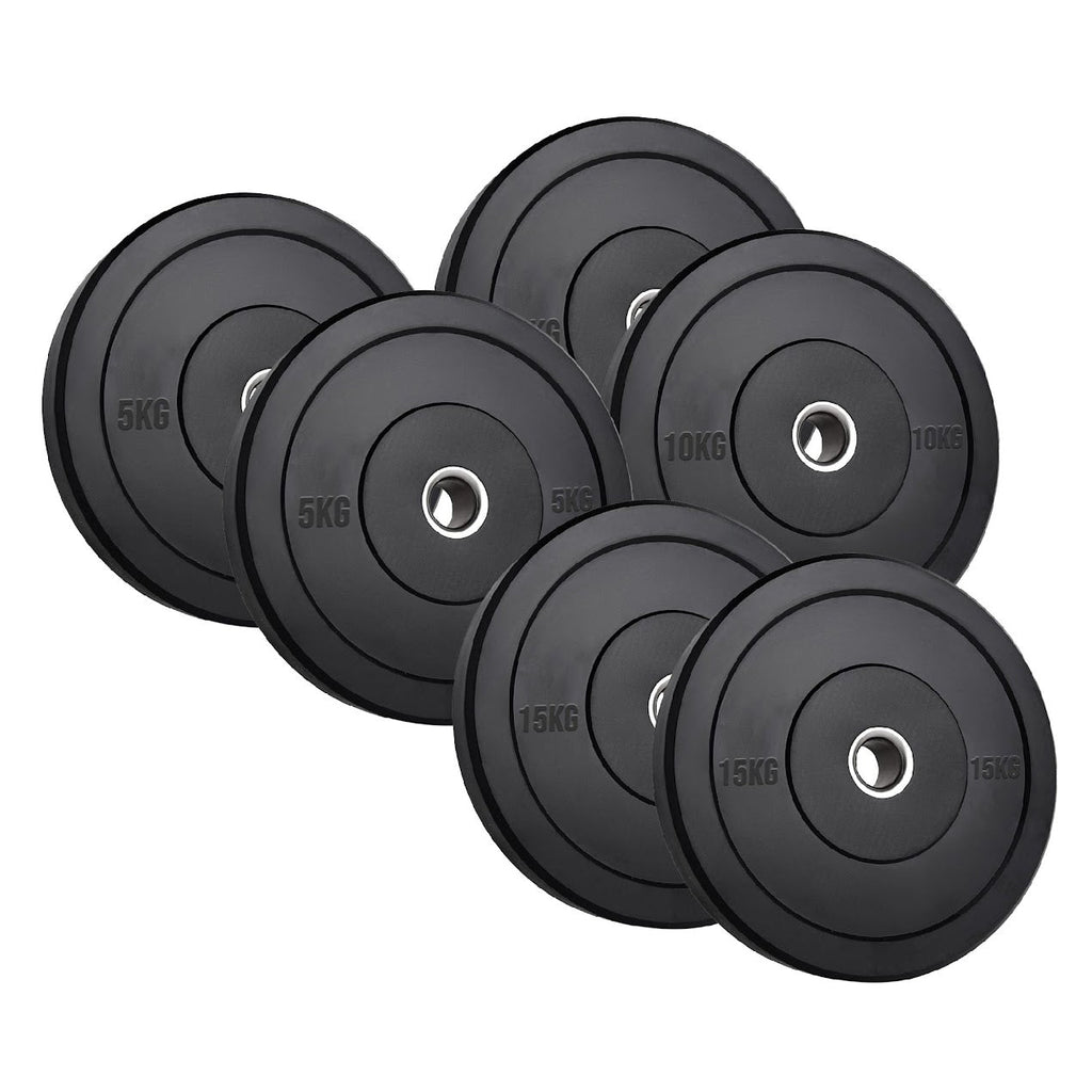 Heavy Duty Olympic Bumper Plates - Rubber Coated Weight Discs - Optional Barbells & Clips - Strength Training in Home Gyms or Garage Setups