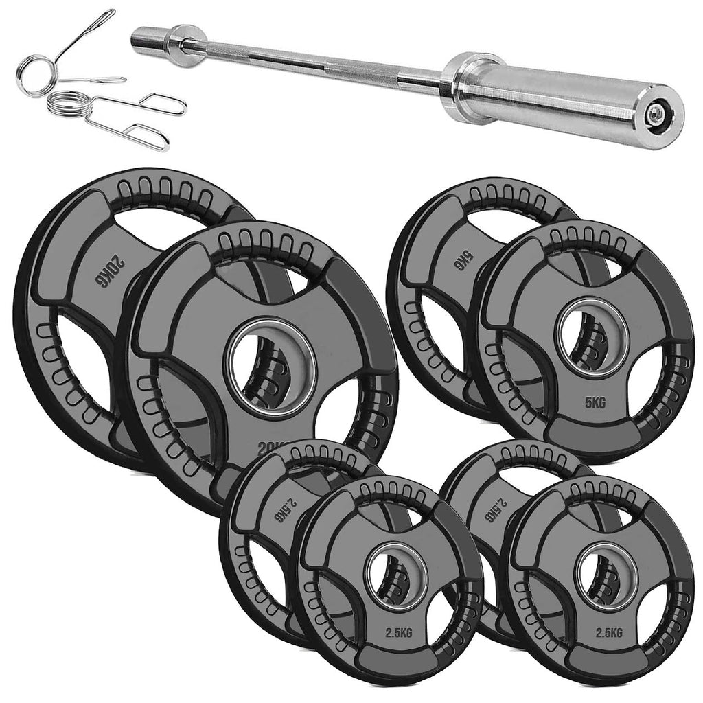 Rubber Coated Tri-Grip Weight Plate – 2” Olympic Cast Iron Plate for Barbell, Dumbbell, Deadlifts & Home Strength Training – Ideal for Home Gym Use
