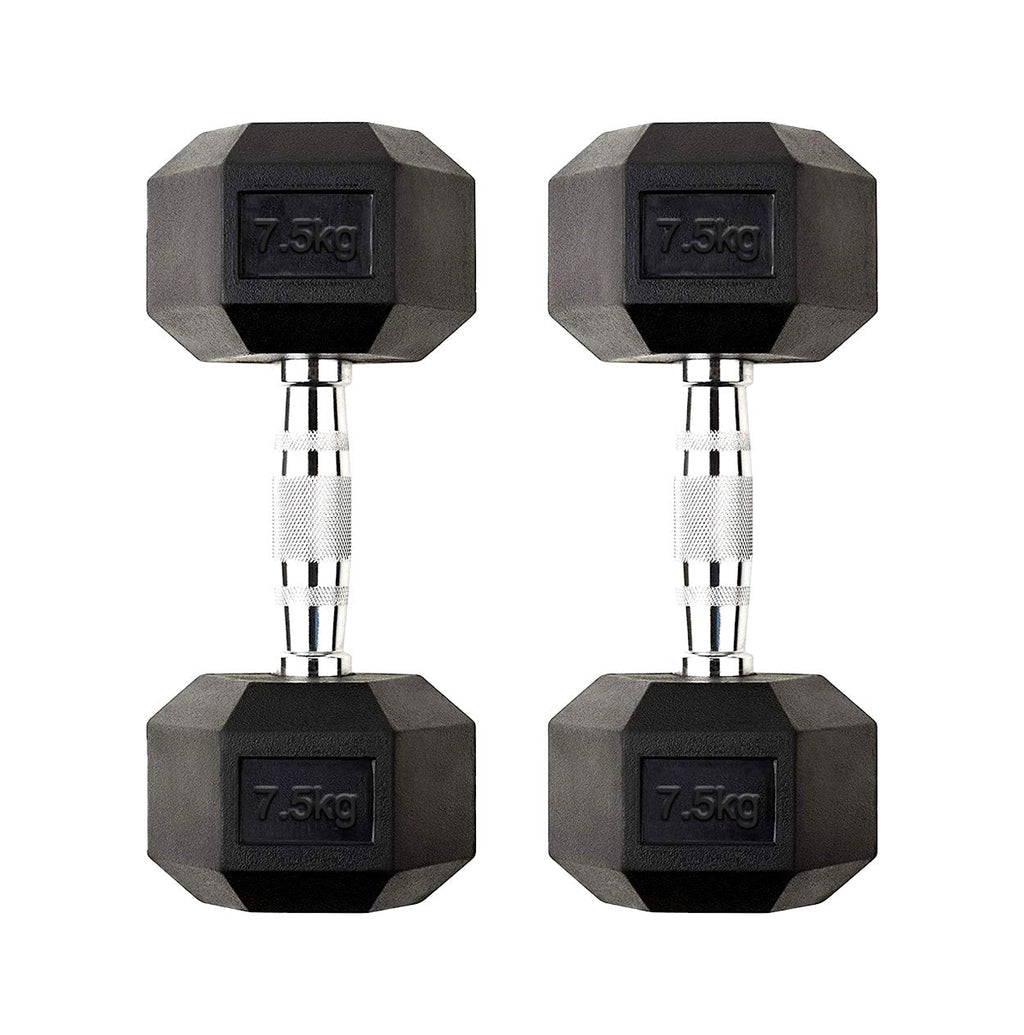 Hex Dumbbells Pairs & Sets (2.5kg–60kg) – Rubber-Coated, Anti-Roll, Knurled Steel Grip – Strength Training Weights for Home Gym or Studio