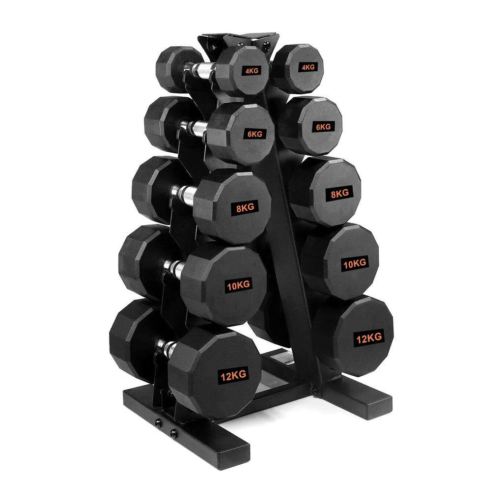 Hex Dumbbells with Rubber Coating, Anti-Roll Design, Knurled Grip for Strength Training – Space-Saving Free Weights for Home Gym and Studio Use