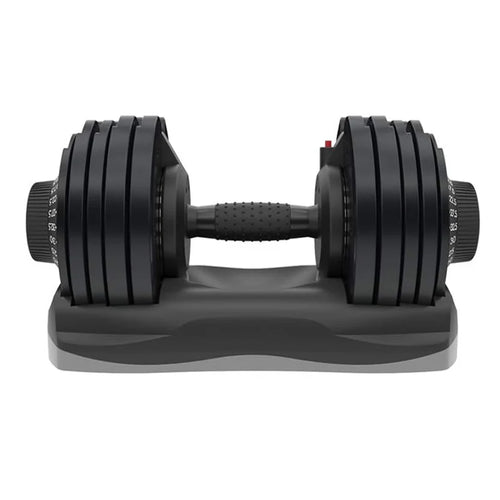 Pair of adjustable dumbbells on a white background