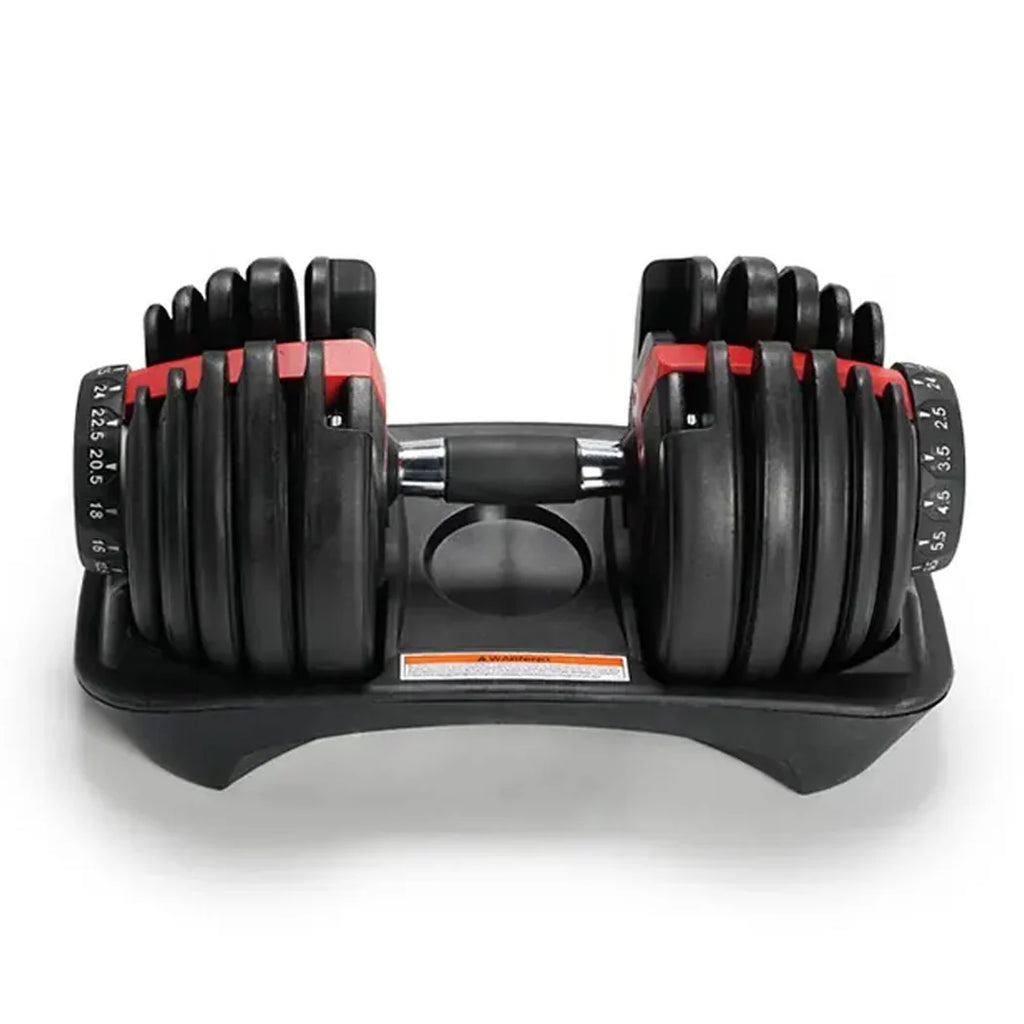 Pair of adjustable dumbbells on a white background
