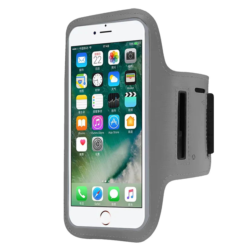 Phone with a gray armband on a white background