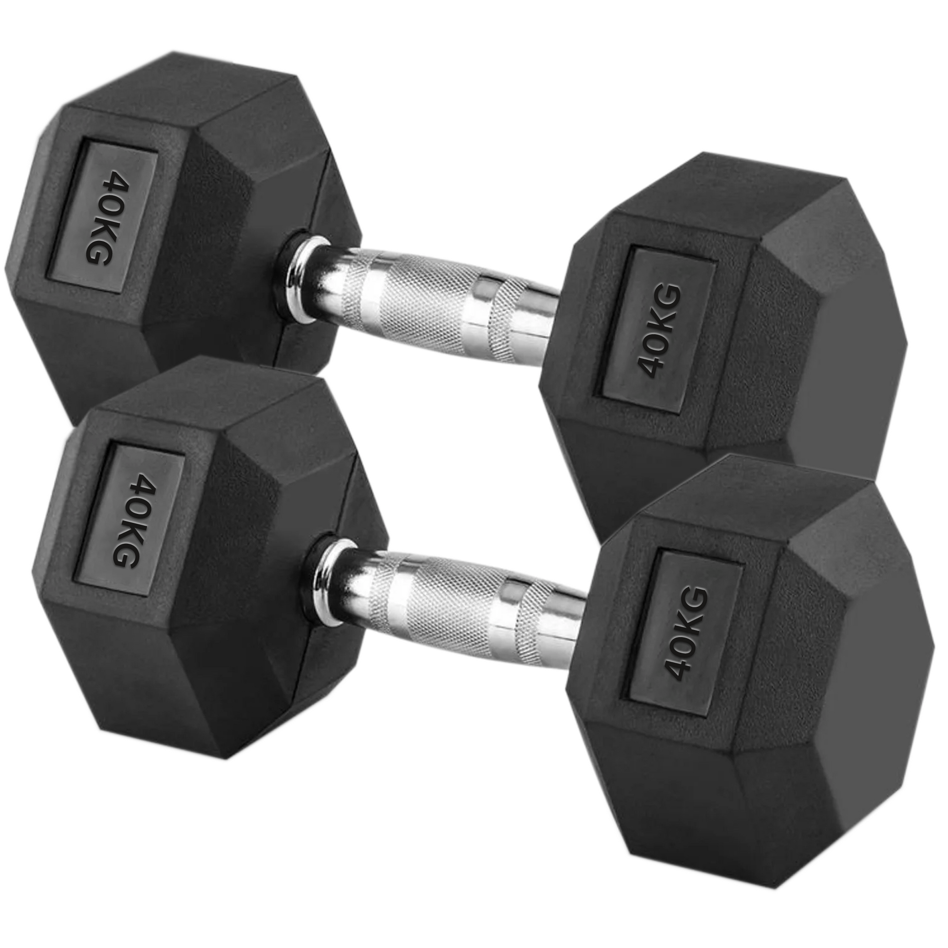 Heavy Duty 40kg Hex Dumbbell Pair – Rubber-Coated Cast Iron Weights with Hex Anti-Roll Design & Chrome Grip Handles 2 x 40kg for Intense Strength Training