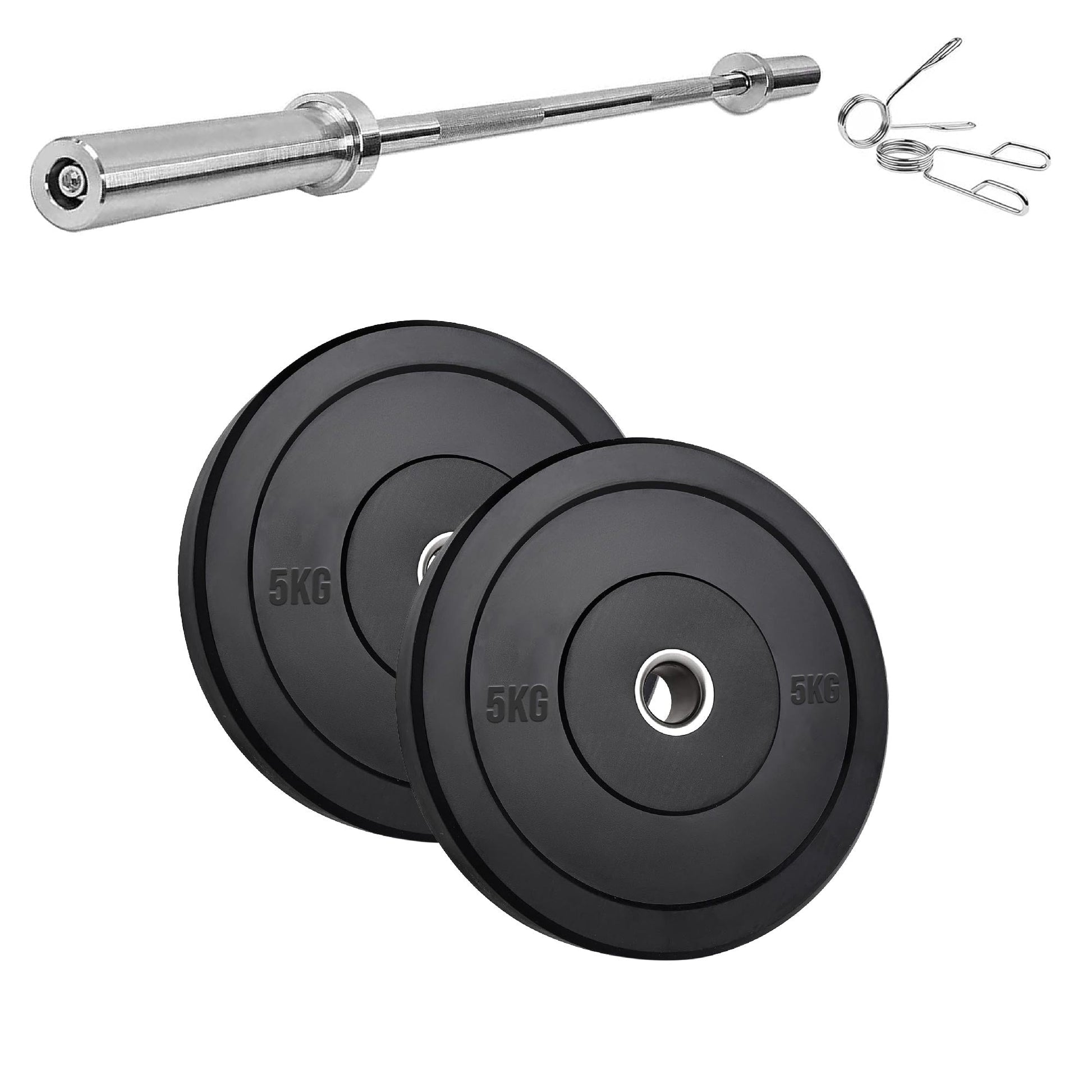 Heavy Duty Olympic Bumper Plates - Rubber Coated Weight Discs - Optional Barbells & Clips - Strength Training in Home Gyms or Garage Setups