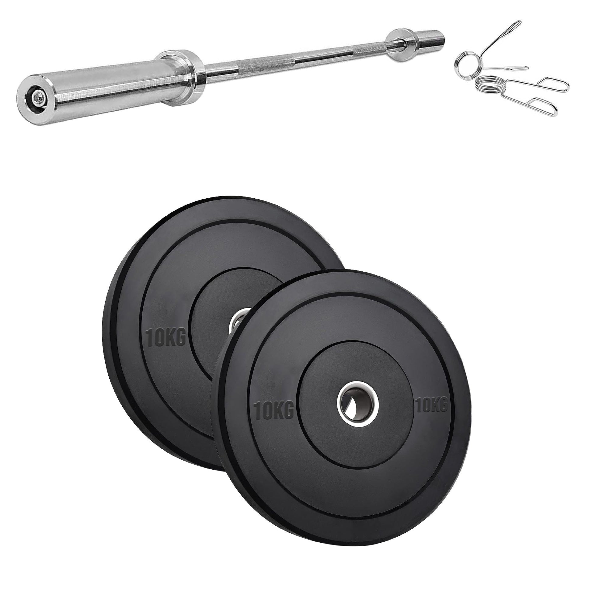 Heavy Duty Olympic Bumper Plates - Rubber Coated Weight Discs - Optional Barbells & Clips - Strength Training in Home Gyms or Garage Setups