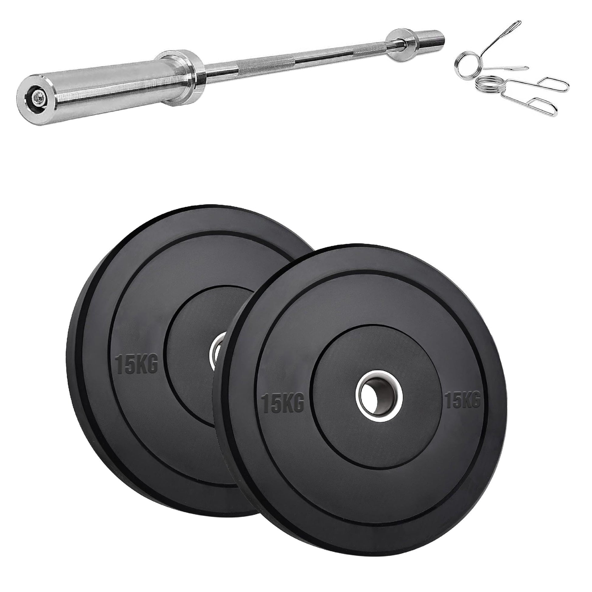 Heavy Duty Olympic Bumper Plates - Rubber Coated Weight Discs - Optional Barbells & Clips - Strength Training in Home Gyms or Garage Setups