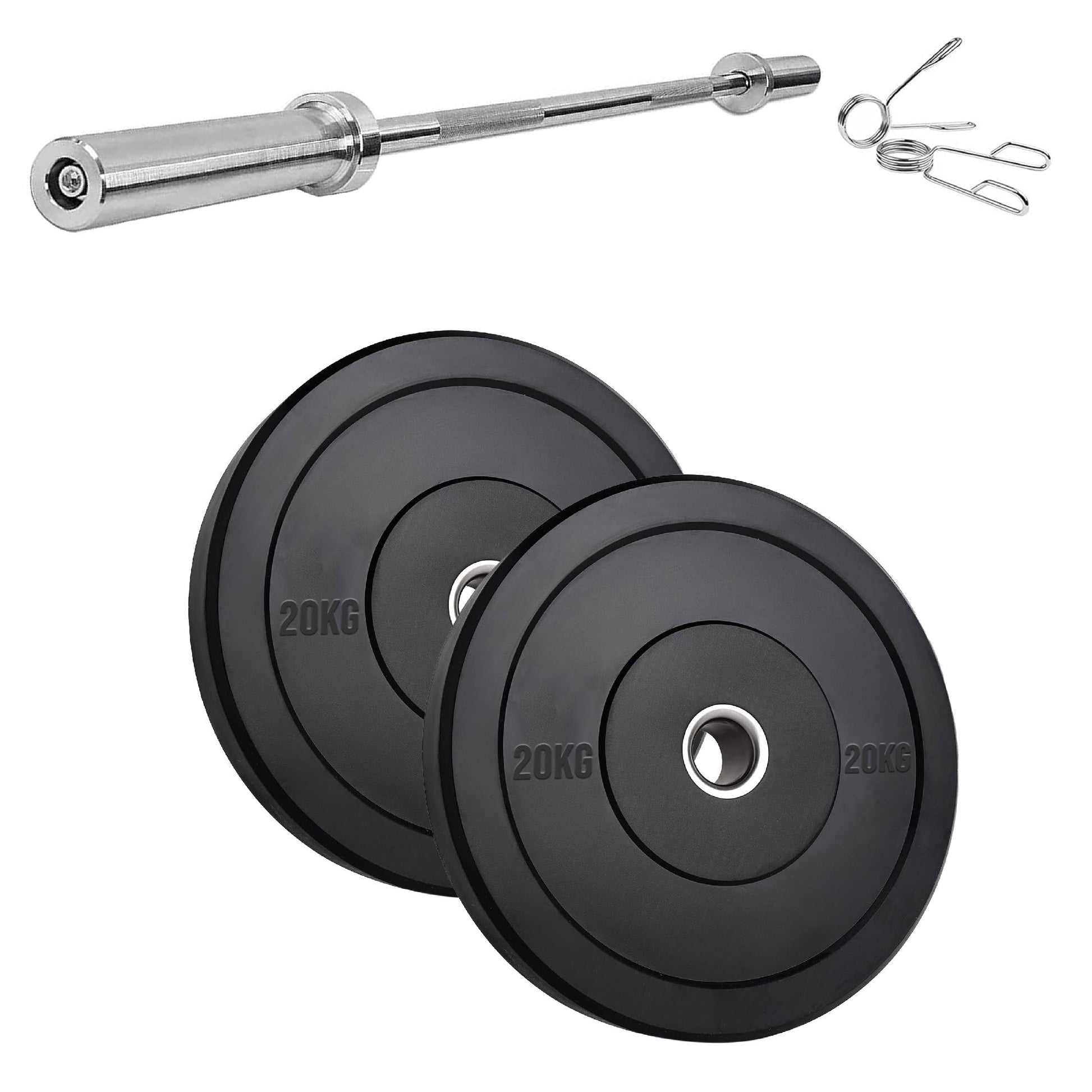 Heavy Duty Olympic Bumper Plates - Rubber Coated Weight Discs - Optional Barbells & Clips - Strength Training in Home Gyms or Garage Setups