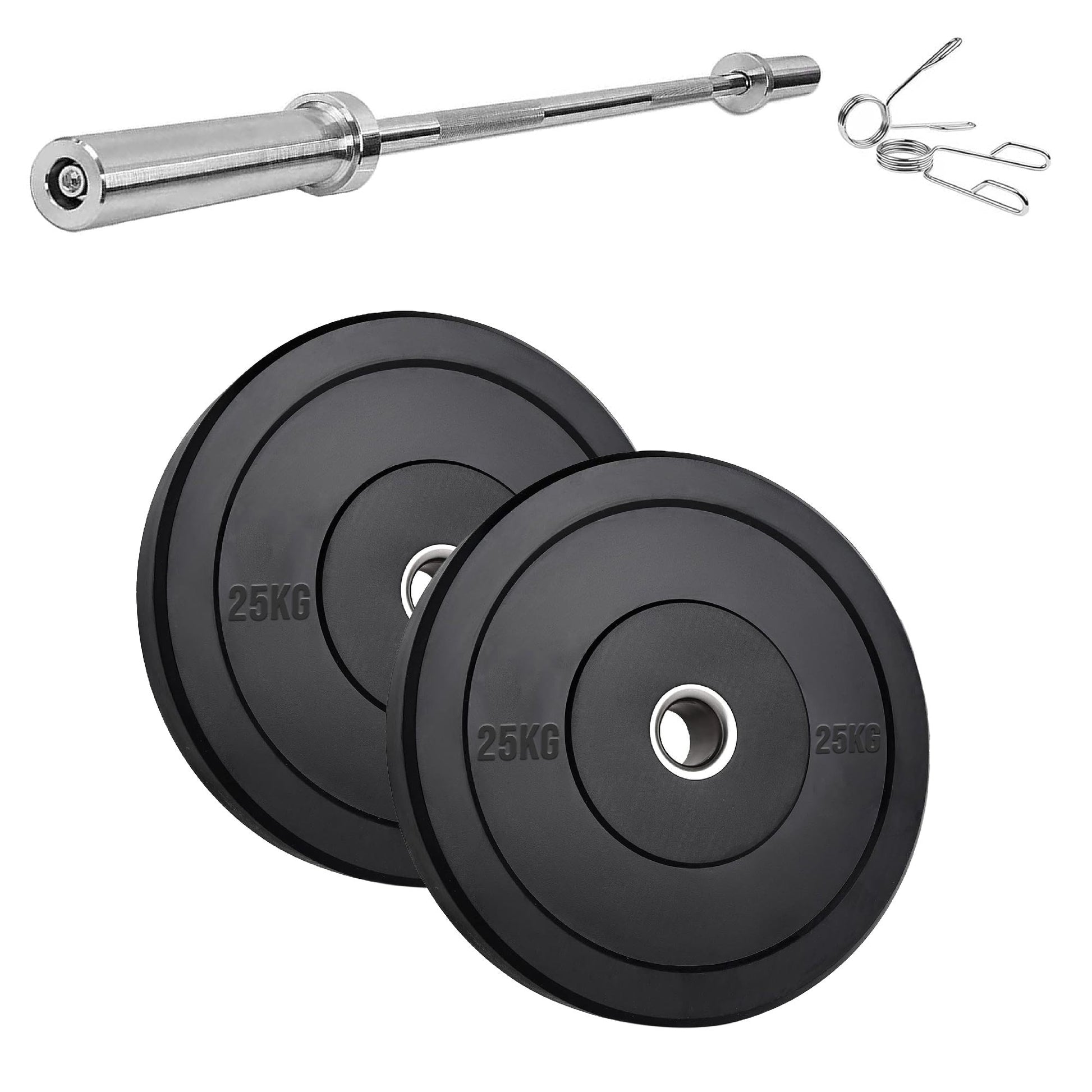Heavy Duty Olympic Bumper Plates - Rubber Coated Weight Discs - Optional Barbells & Clips - Strength Training in Home Gyms or Garage Setups