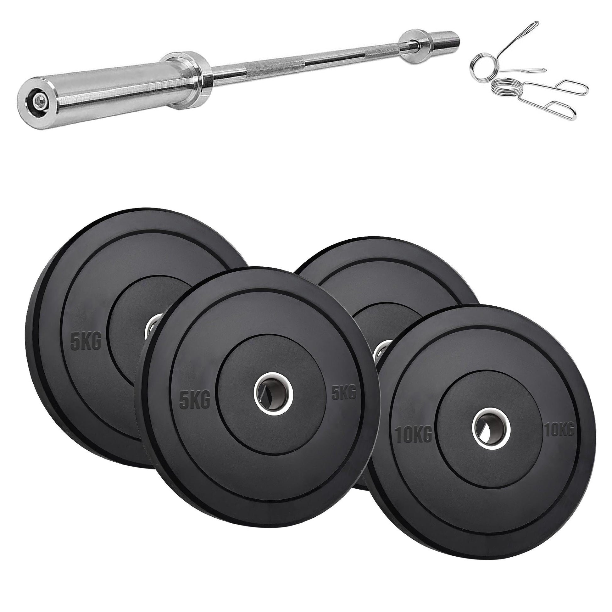 Heavy Duty Olympic Bumper Plates - Rubber Coated Weight Discs - Optional Barbells & Clips - Strength Training in Home Gyms or Garage Setups