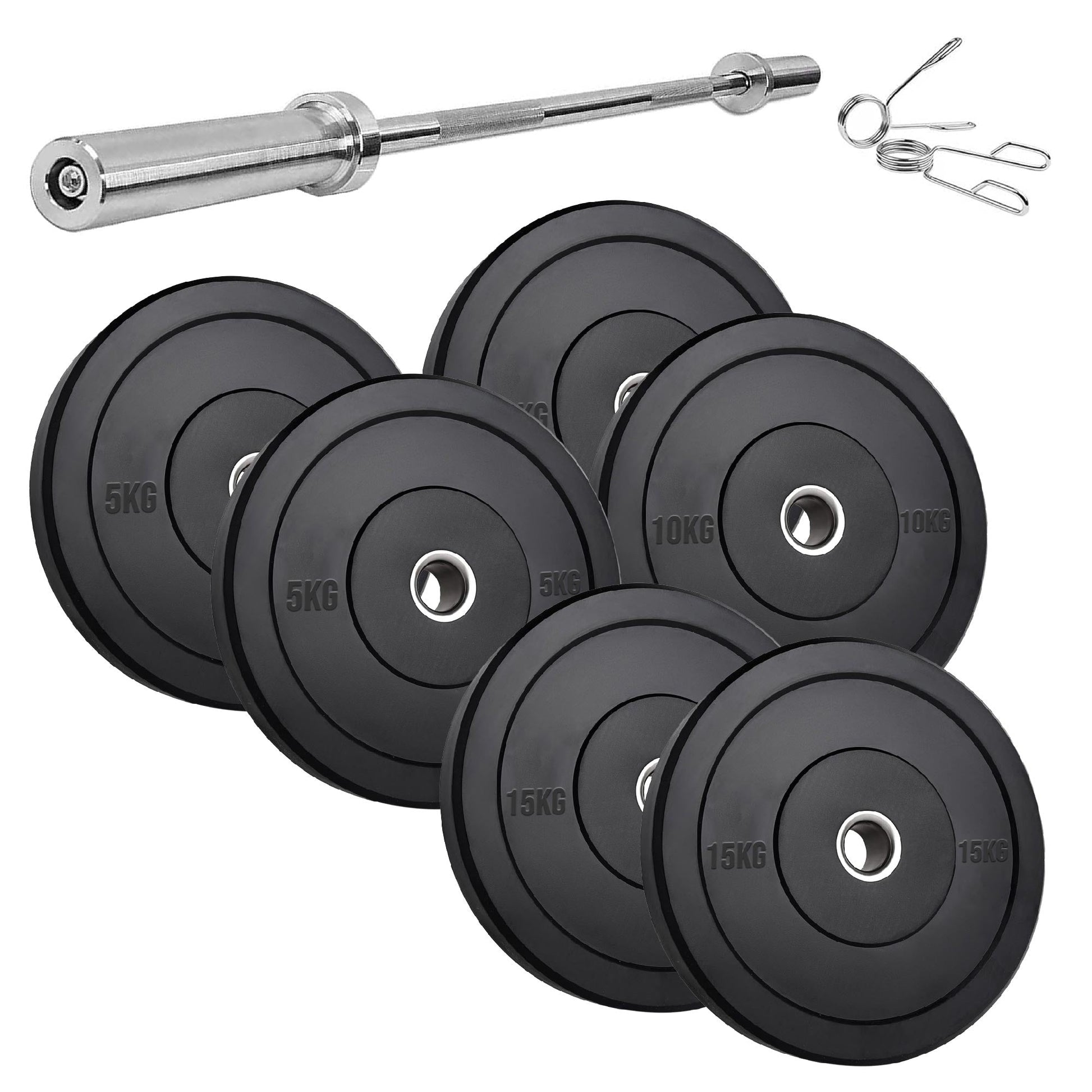 Heavy Duty Olympic Bumper Plates - Rubber Coated Weight Discs - Optional Barbells & Clips - Strength Training in Home Gyms or Garage Setups