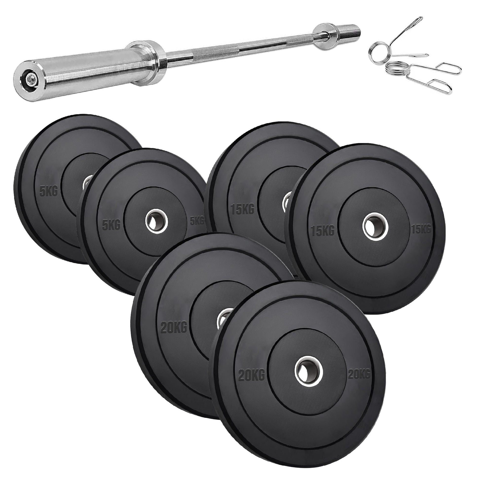 Heavy Duty Olympic Bumper Plates - Rubber Coated Weight Discs - Optional Barbells & Clips - Strength Training in Home Gyms or Garage Setups