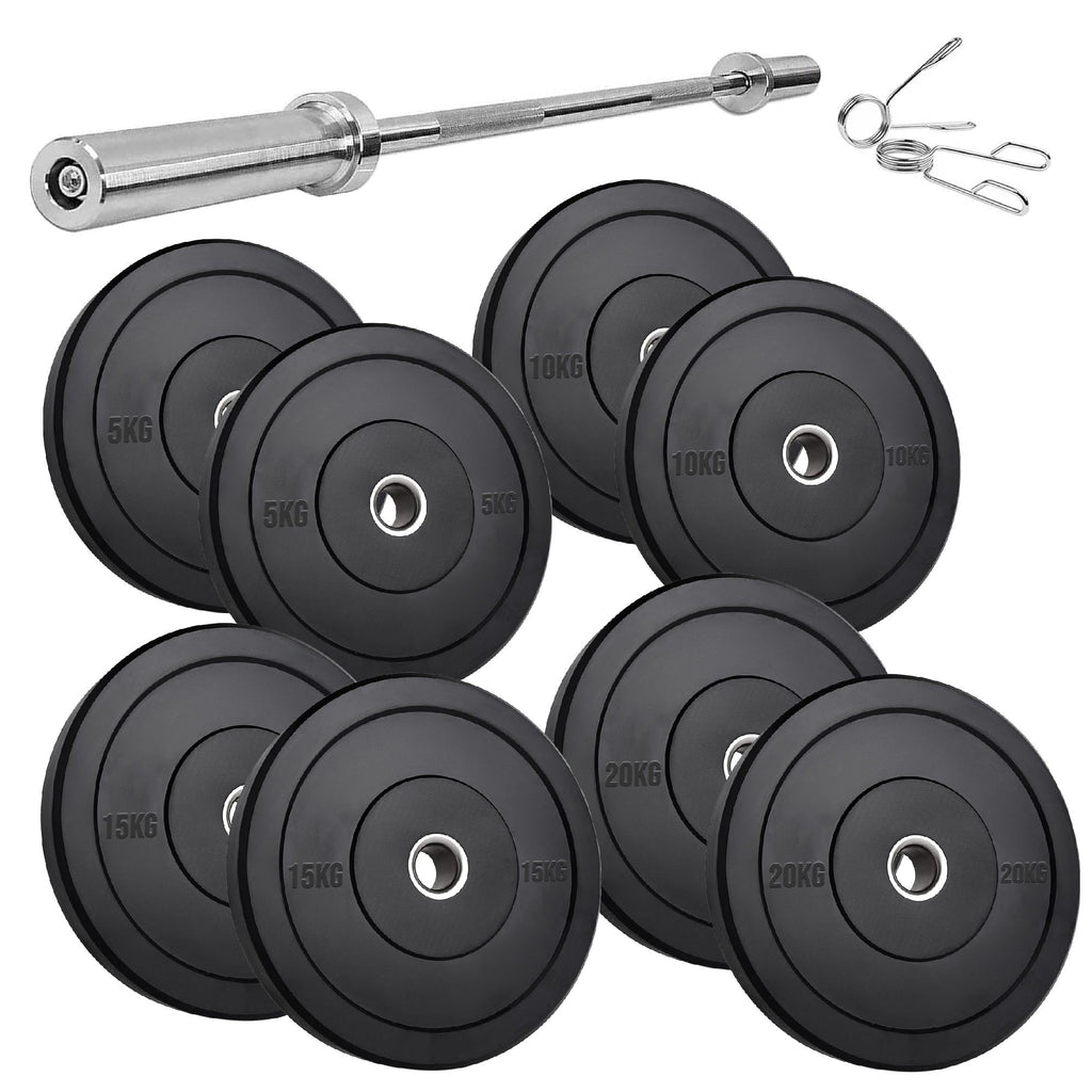 Heavy Duty Olympic Bumper Plates - Rubber Coated Weight Discs - Optional Barbells & Clips - Strength Training in Home Gyms or Garage Setups