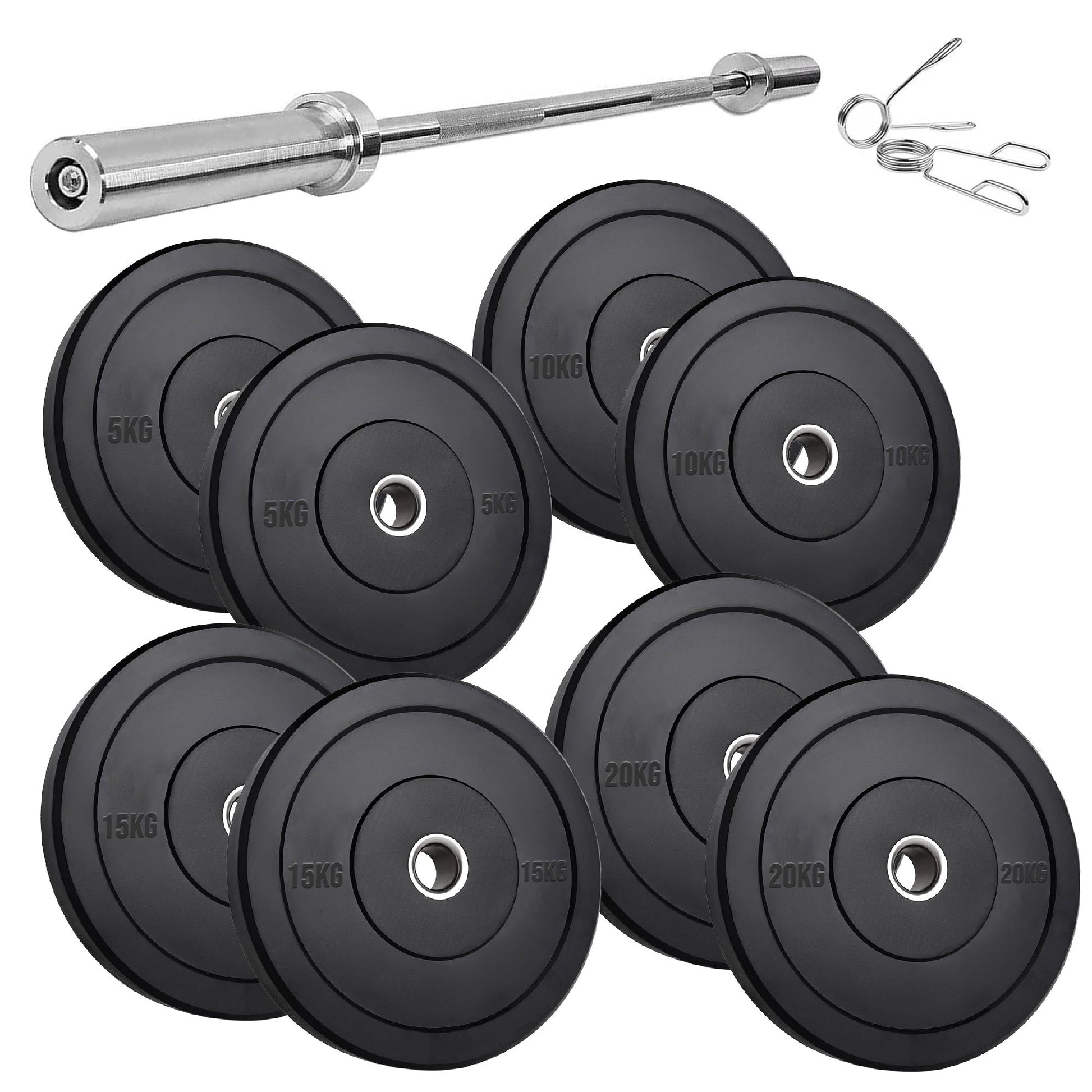 Heavy Duty Olympic Bumper Plates - Rubber Coated Weight Discs - Optional Barbells & Clips - Strength Training in Home Gyms or Garage Setups