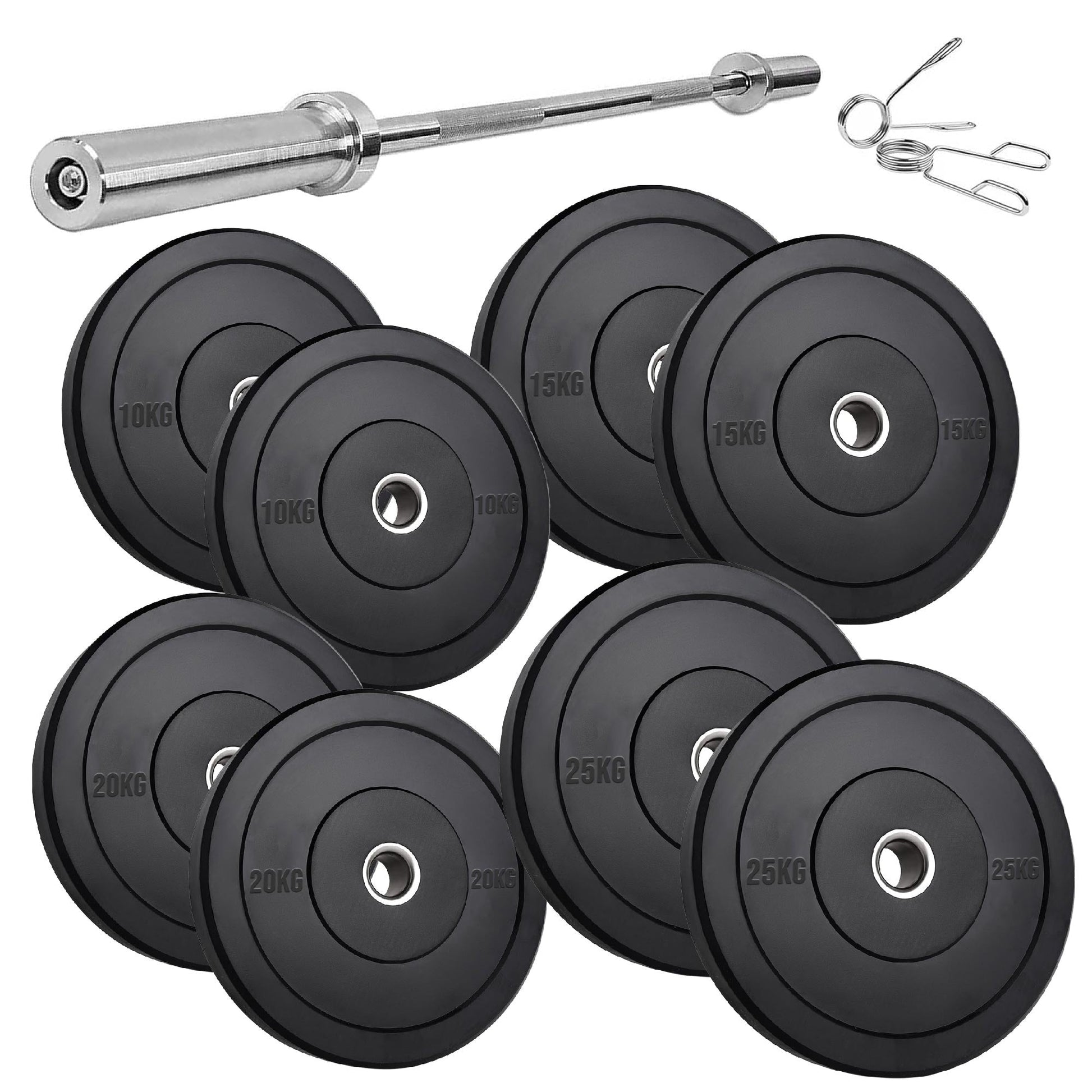 Heavy Duty Olympic Bumper Plates - Rubber Coated Weight Discs - Optional Barbells & Clips - Strength Training in Home Gyms or Garage Setups