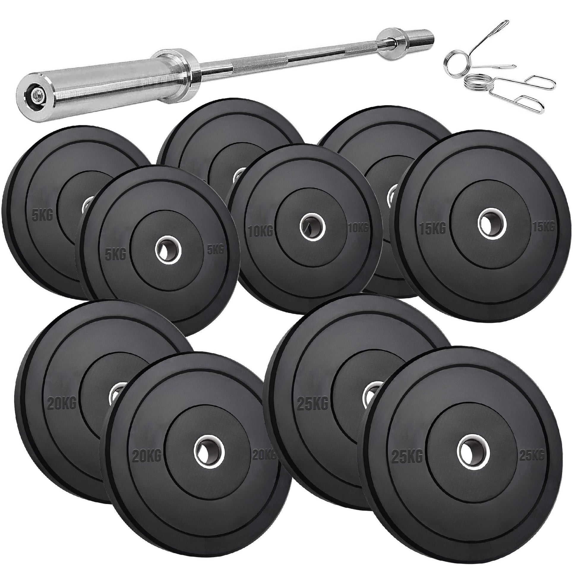 Heavy Duty Olympic Bumper Plates - Rubber Coated Weight Discs - Optional Barbells & Clips - Strength Training in Home Gyms or Garage Setups