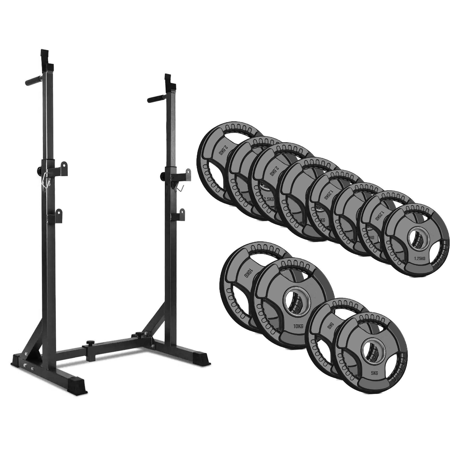 Heavy‑Duty Adjustable Half Squat Rack with Dip Station & Spotters, Reinforced Steel, 200 kg Capacity – Perfect for Home Gym Strength Training & Compact Spaces