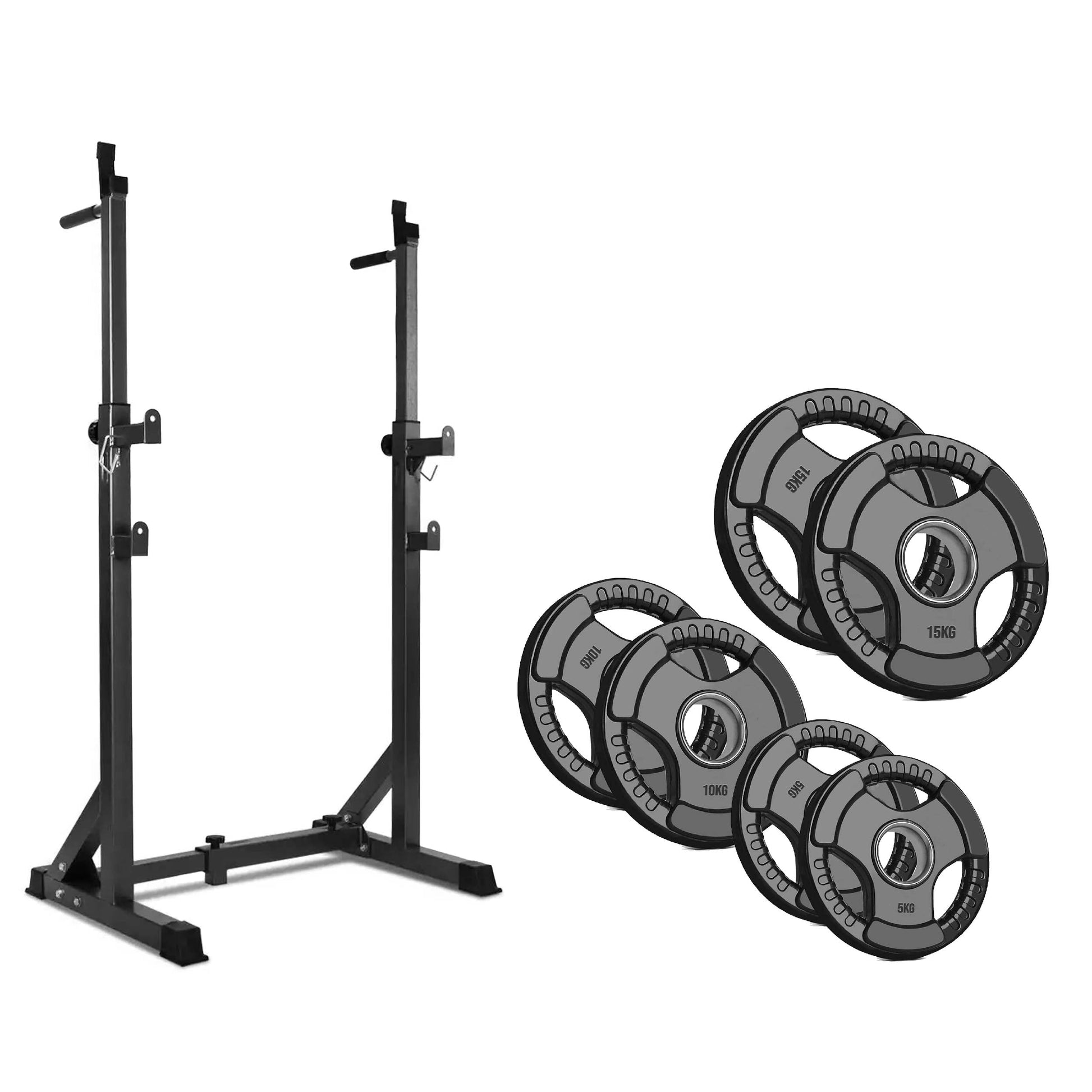 Heavy‑Duty Adjustable Half Squat Rack with Dip Station & Spotters, Reinforced Steel, 200 kg Capacity – Perfect for Home Gym Strength Training & Compact Spaces