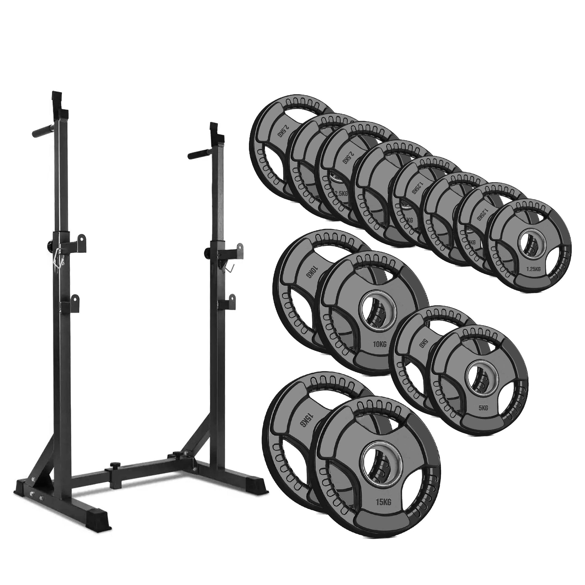 Heavy‑Duty Adjustable Half Squat Rack with Dip Station & Spotters, Reinforced Steel, 200 kg Capacity – Perfect for Home Gym Strength Training & Compact Spaces