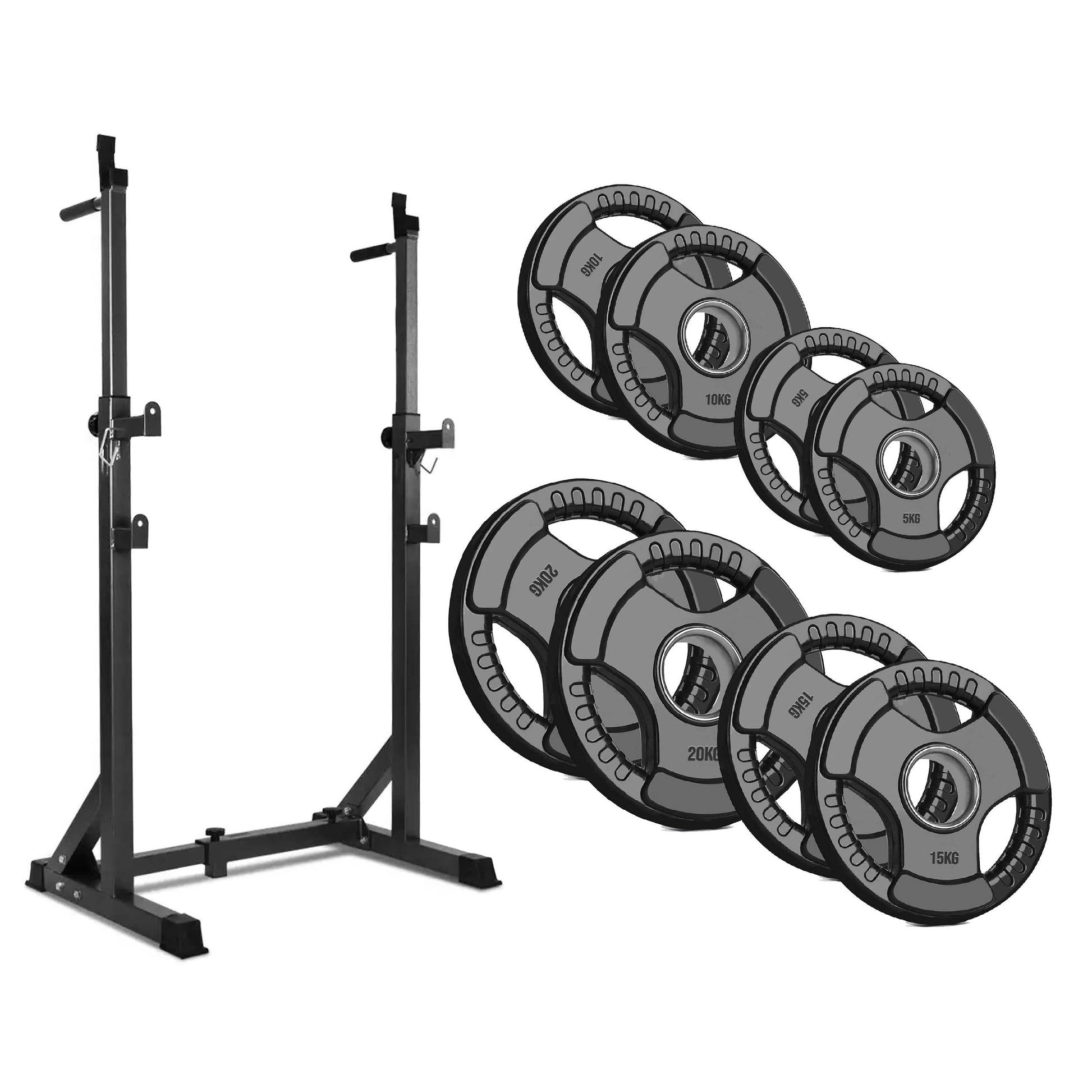 Heavy‑Duty Adjustable Half Squat Rack with Dip Station & Spotters, Reinforced Steel, 200 kg Capacity – Perfect for Home Gym Strength Training & Compact Spaces
