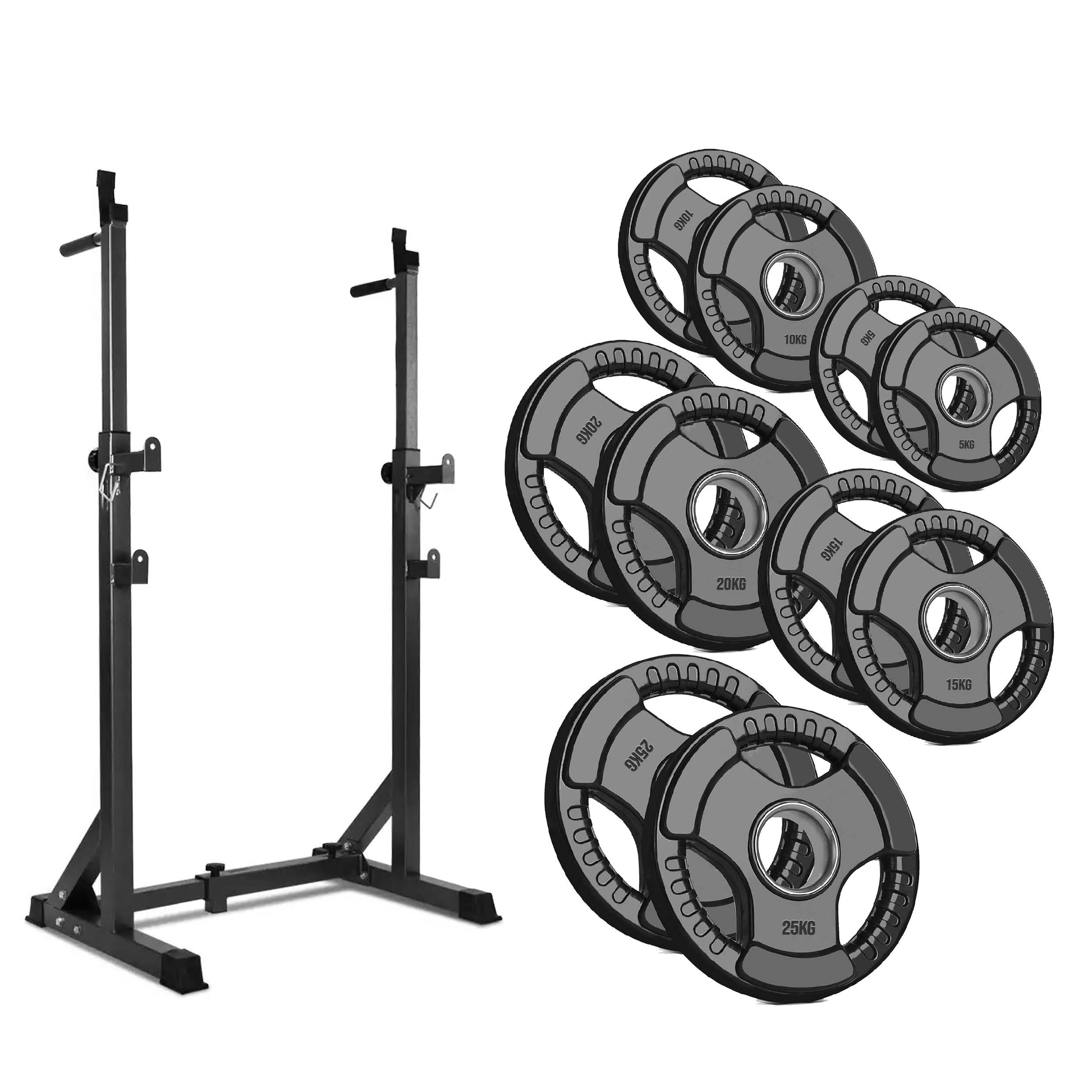 Heavy‑Duty Adjustable Half Squat Rack with Dip Station & Spotters, Reinforced Steel, 200 kg Capacity – Perfect for Home Gym Strength Training & Compact Spaces
