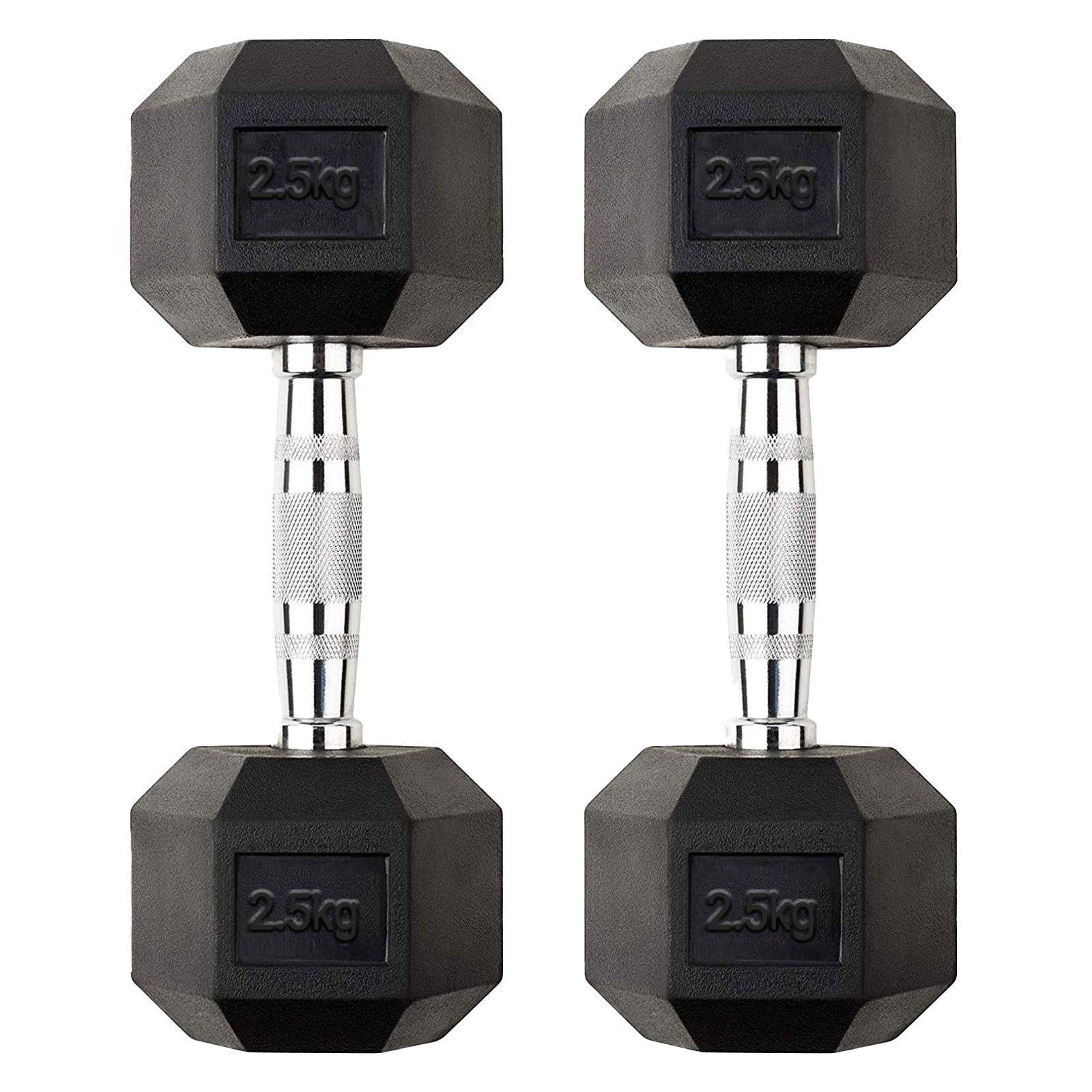 Hex Dumbbell Pair 2.5kg – Rubber Coated Anti-Roll Free Weights with Chrome Handles – Beginner Strength Training for Home Gym, Toning & Rehab Workouts