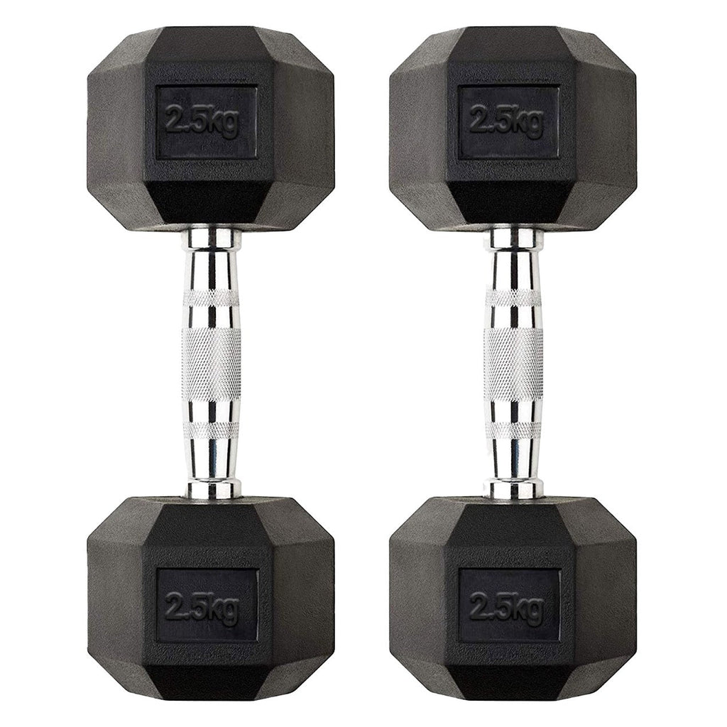 Hex Dumbbells Pairs & Sets (2.5kg–60kg) – Rubber-Coated, Anti-Roll, Knurled Steel Grip – Strength Training Weights for Home Gym or Studio