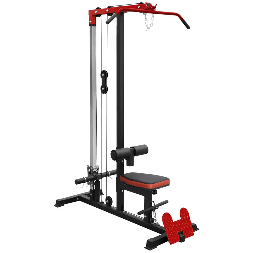 Gym equipment with red and black design on a white background