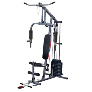 Home gym equipment with various attachments on a white background